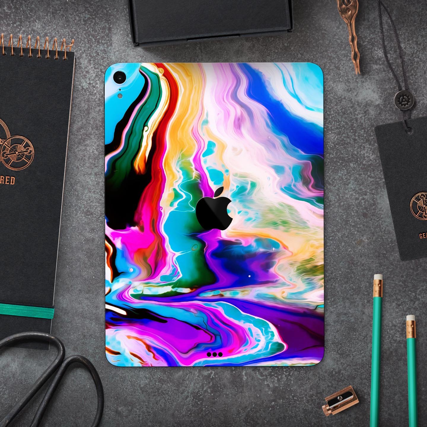 Blurred Abstract Flow V33 skin decal for Apple iPad, showcasing a vibrant abstract design with a smooth finish.