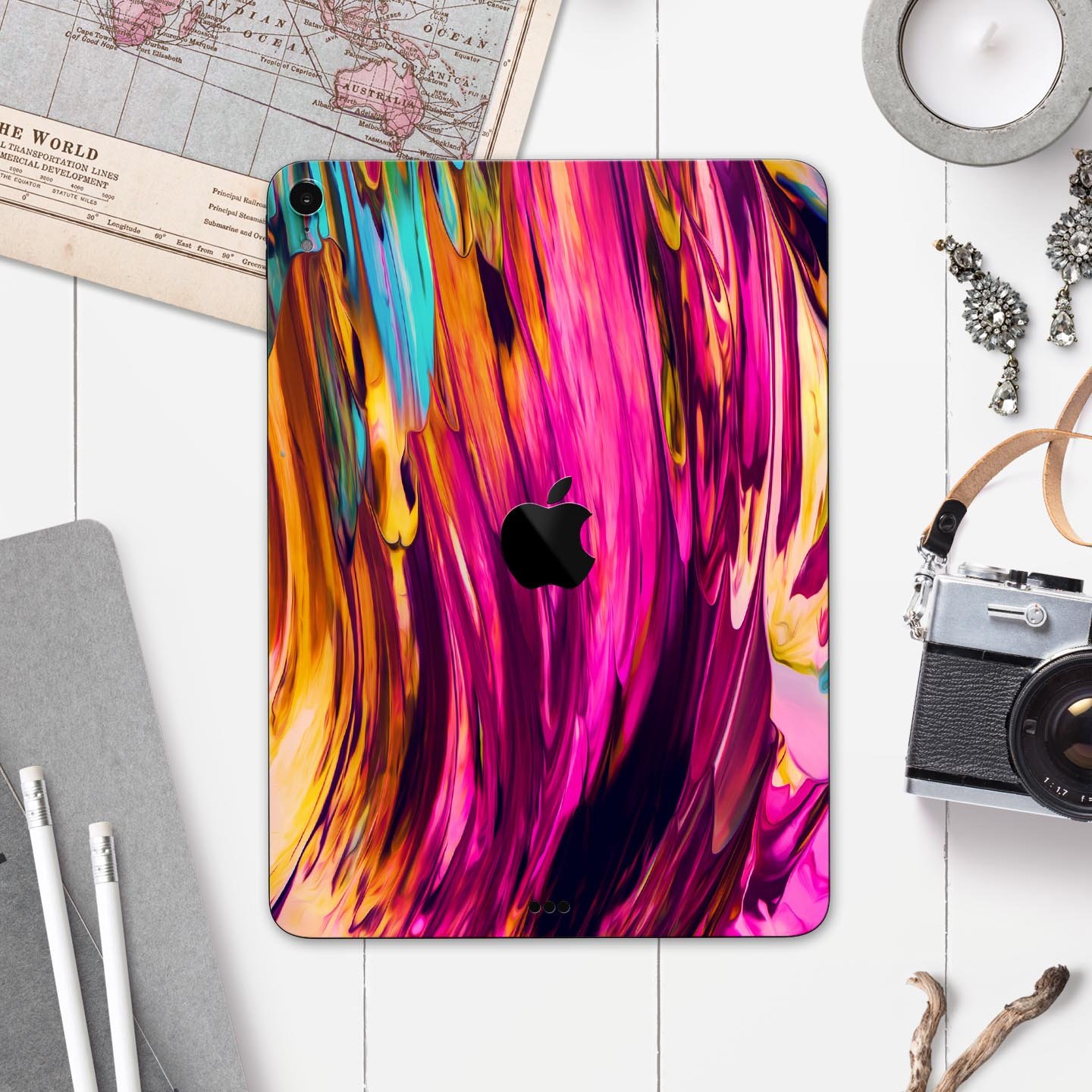 Blurred Abstract Flow V30 skin decal for Apple iPad, showcasing a vibrant abstract design with a smooth finish.