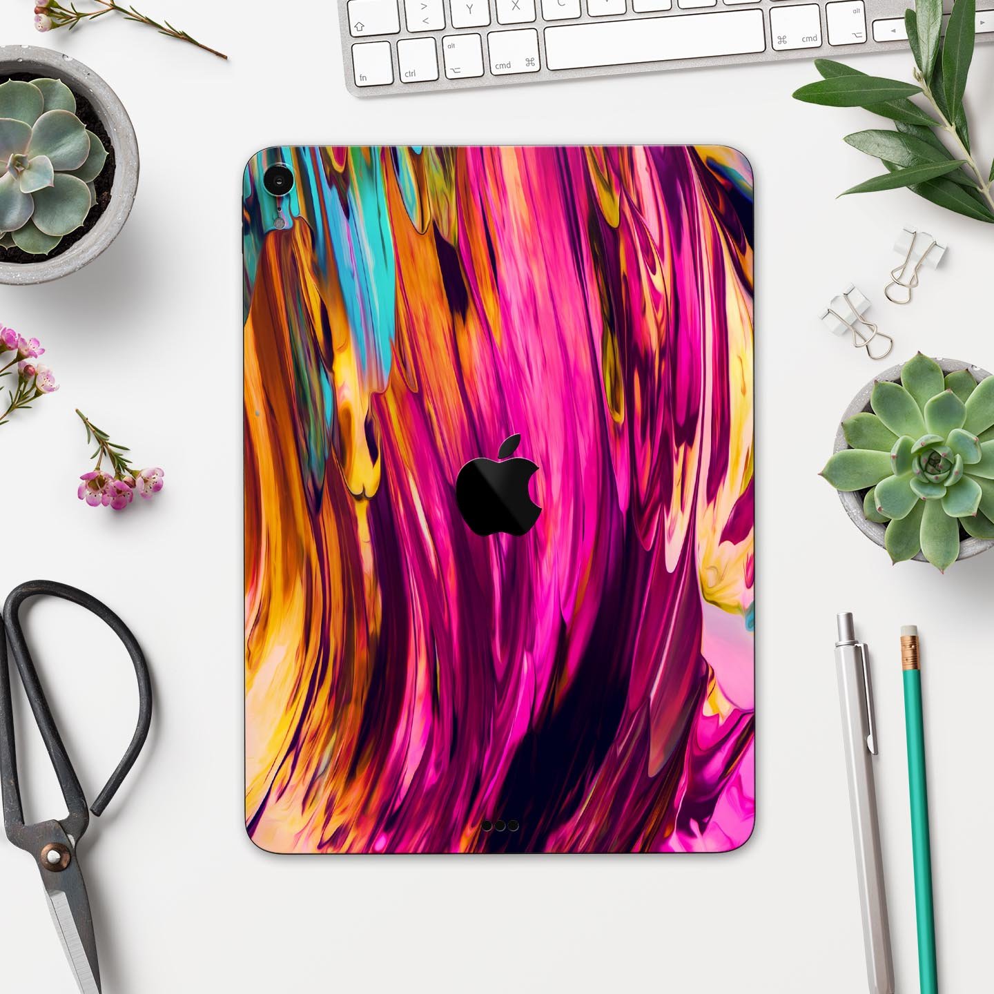 Blurred Abstract Flow V30 skin decal for Apple iPad, showcasing a vibrant abstract design with a smooth finish.