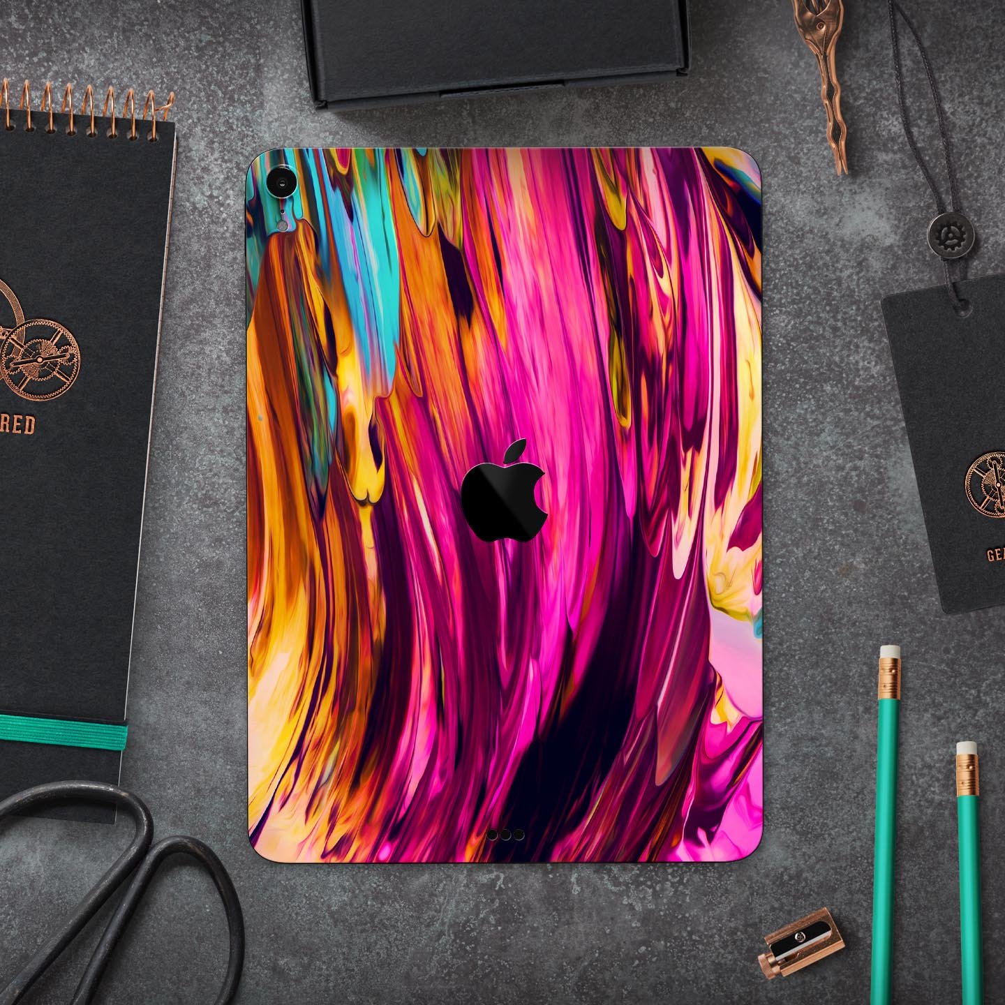 Blurred Abstract Flow V30 skin decal for Apple iPad, showcasing a vibrant abstract design with a smooth finish.