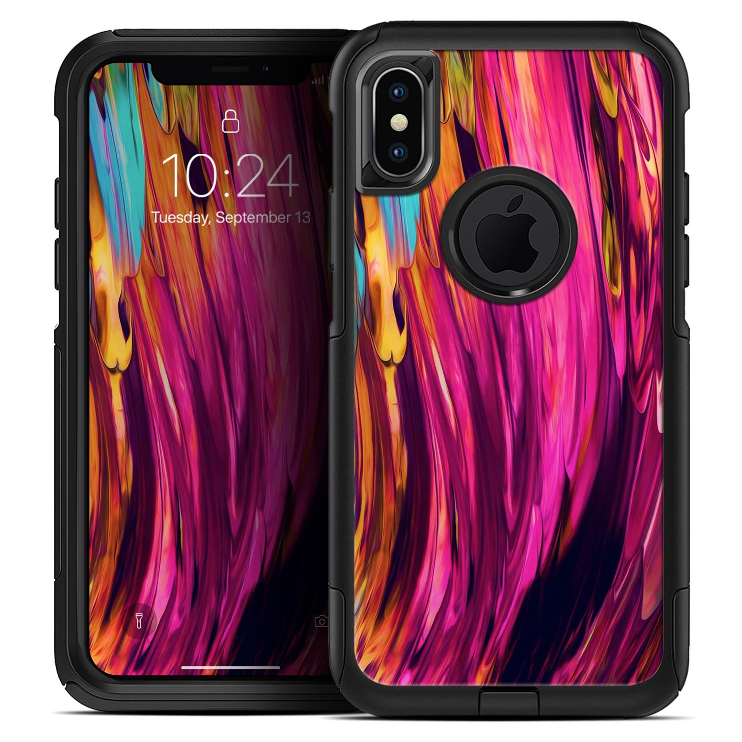 Blurred Abstract Flow V30 Skin Kit for iPhone OtterBox Cases featuring a vibrant abstract design and ultra-thin protection.