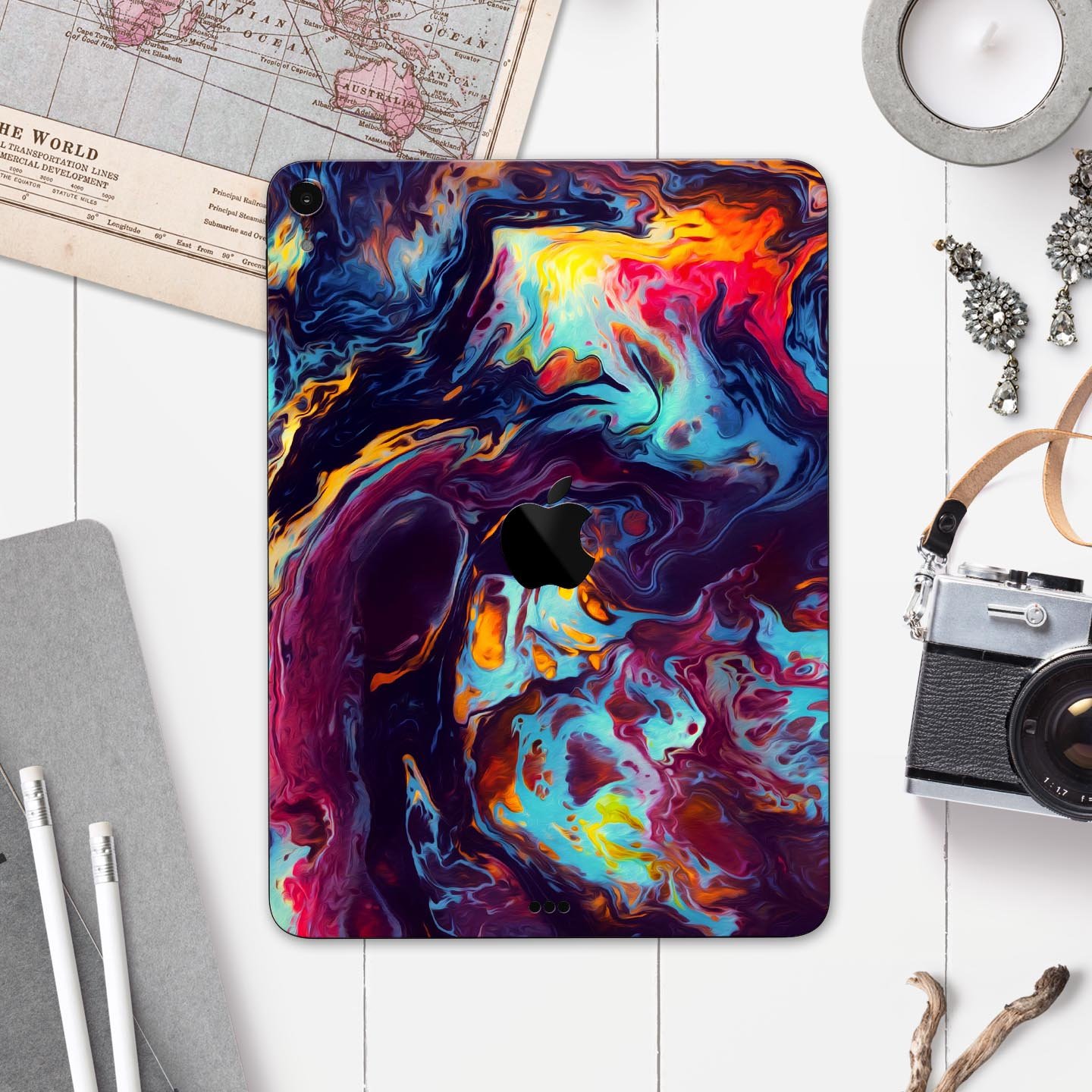 Blurred Abstract Flow V31 skin decal for Apple iPad, showcasing a vibrant abstract design with premium 3M material for protection.