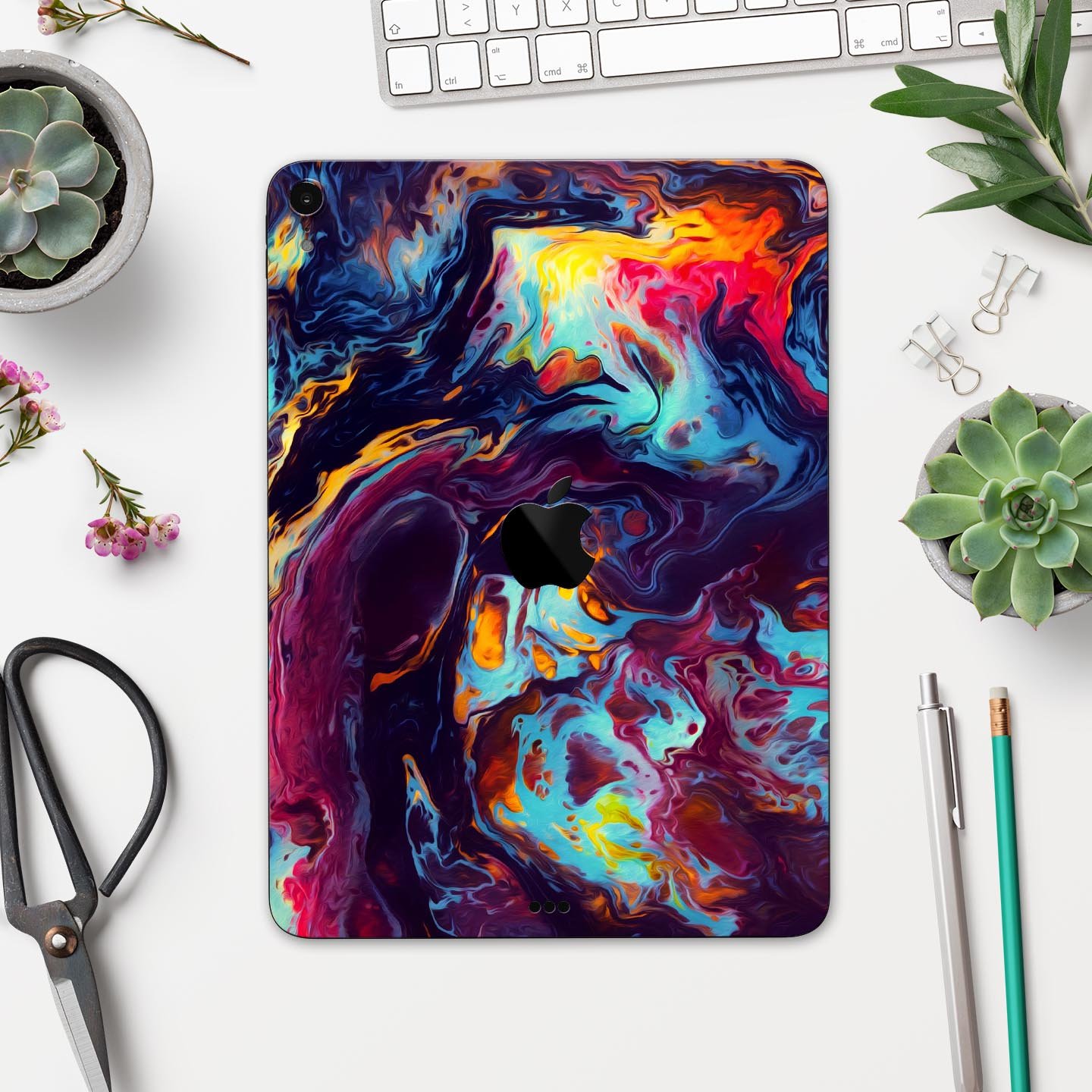 Blurred Abstract Flow V31 skin decal for Apple iPad, showcasing a vibrant abstract design with premium 3M material for protection.