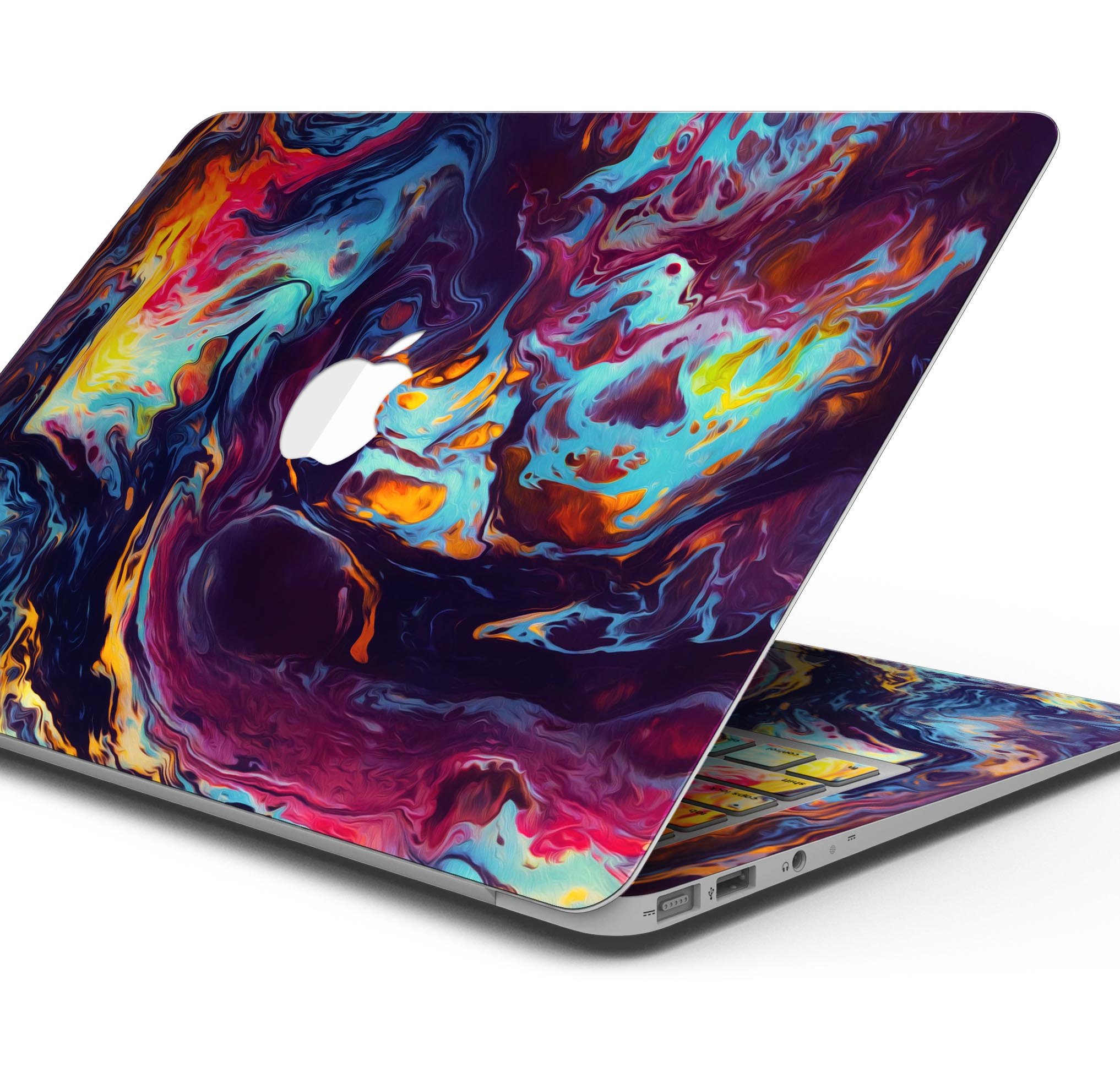 Blurred Abstract Flow V31 skin decal wrap kit for MacBook, showcasing vibrant colors and a sleek design.