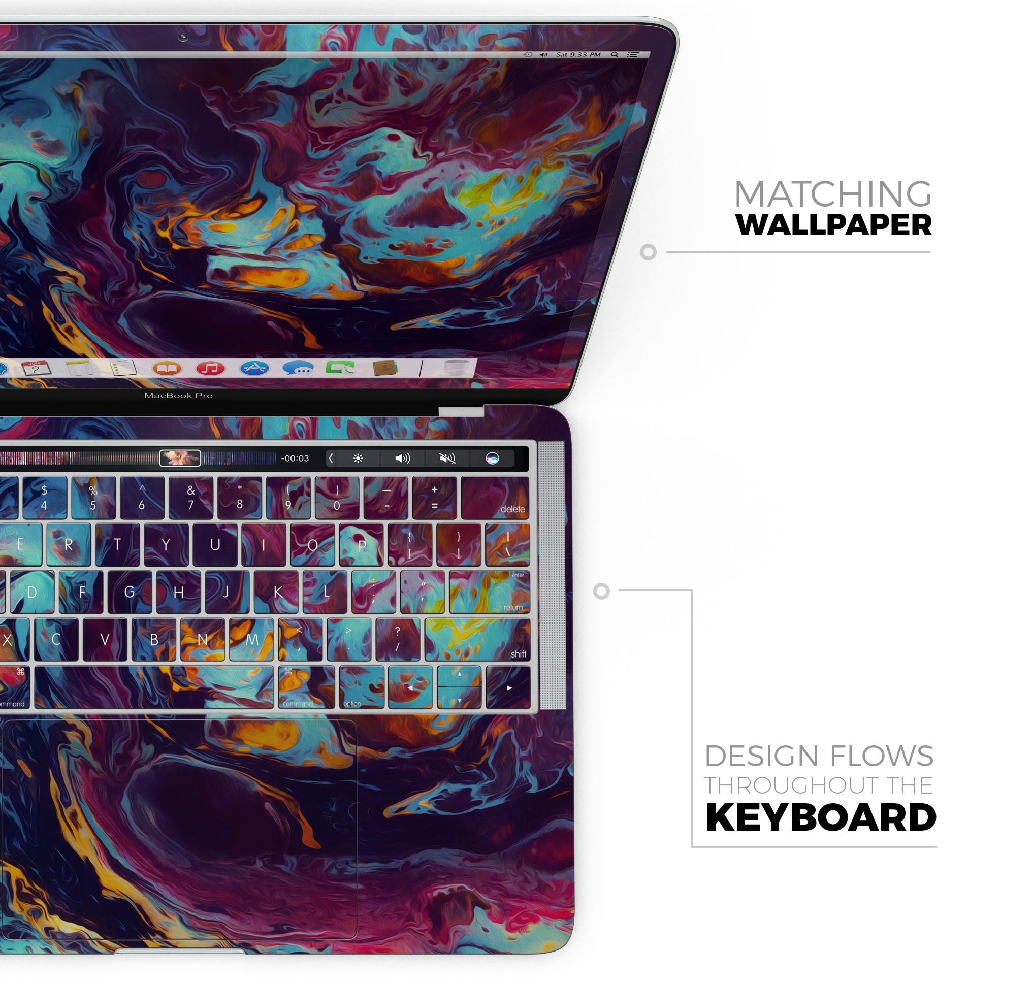 Blurred Abstract Flow V31 skin decal wrap kit for MacBook, showcasing vibrant colors and a sleek design.