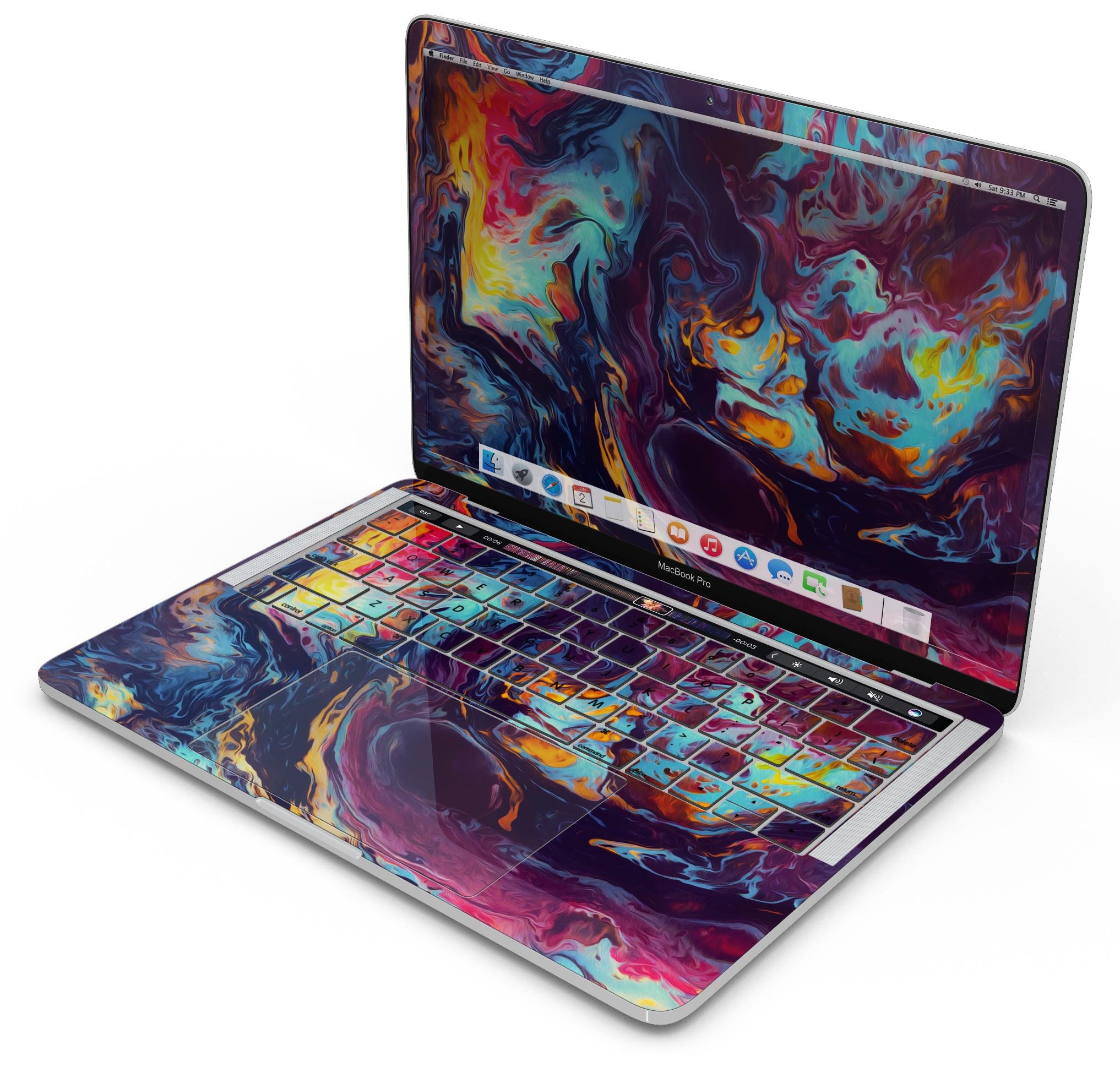 Blurred Abstract Flow V31 skin decal wrap kit for MacBook, showcasing vibrant colors and a sleek design.