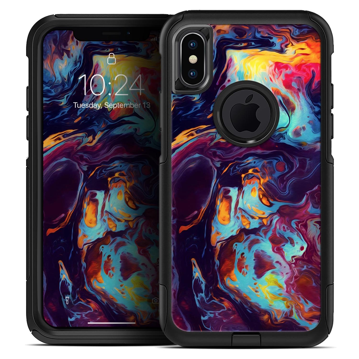 Blurred Abstract Flow V31 Skin Kit designed for iPhone OtterBox cases, showcasing vibrant abstract patterns and ultra-thin protection.