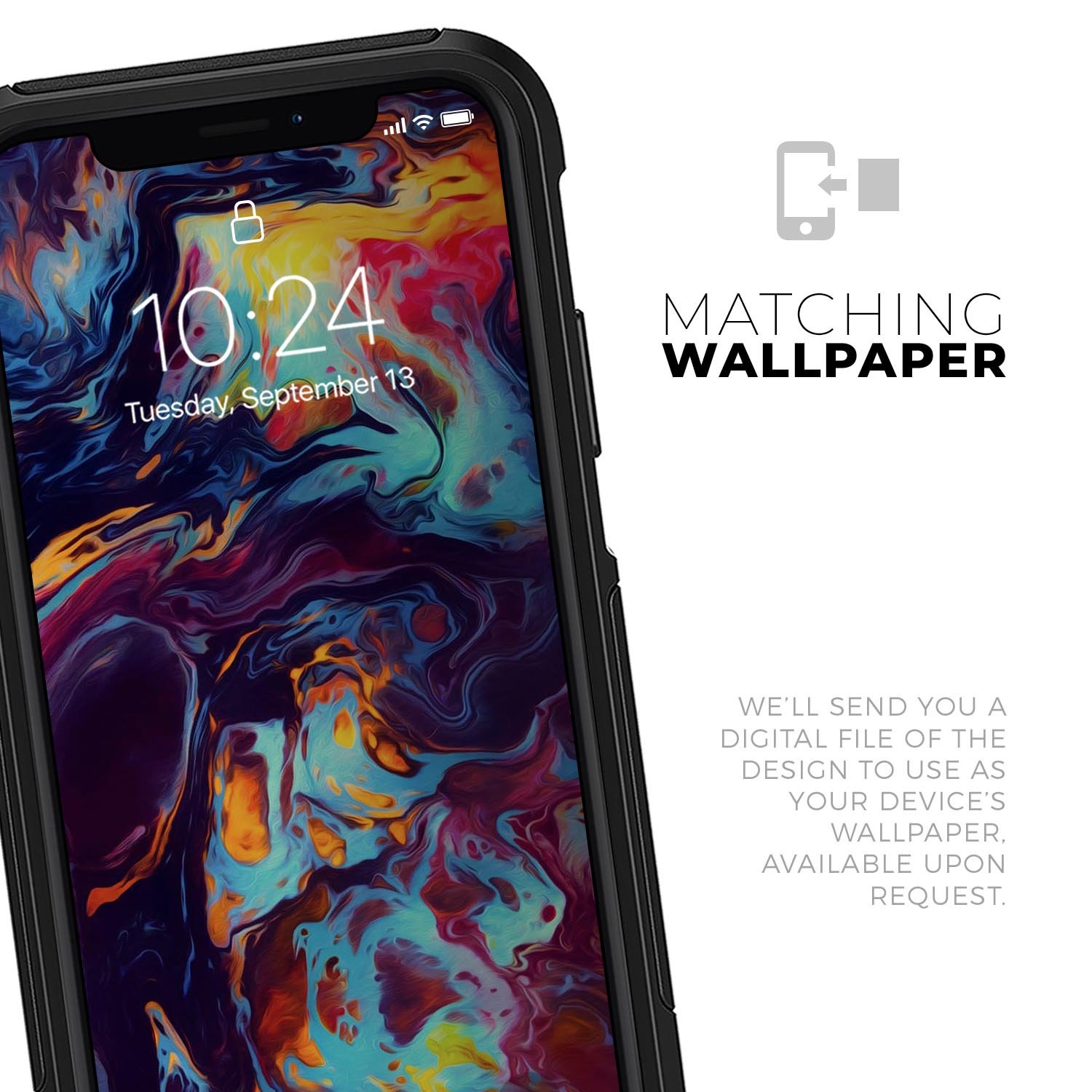 Blurred Abstract Flow V31 Skin Kit designed for iPhone OtterBox cases, showcasing vibrant abstract patterns and ultra-thin protection.