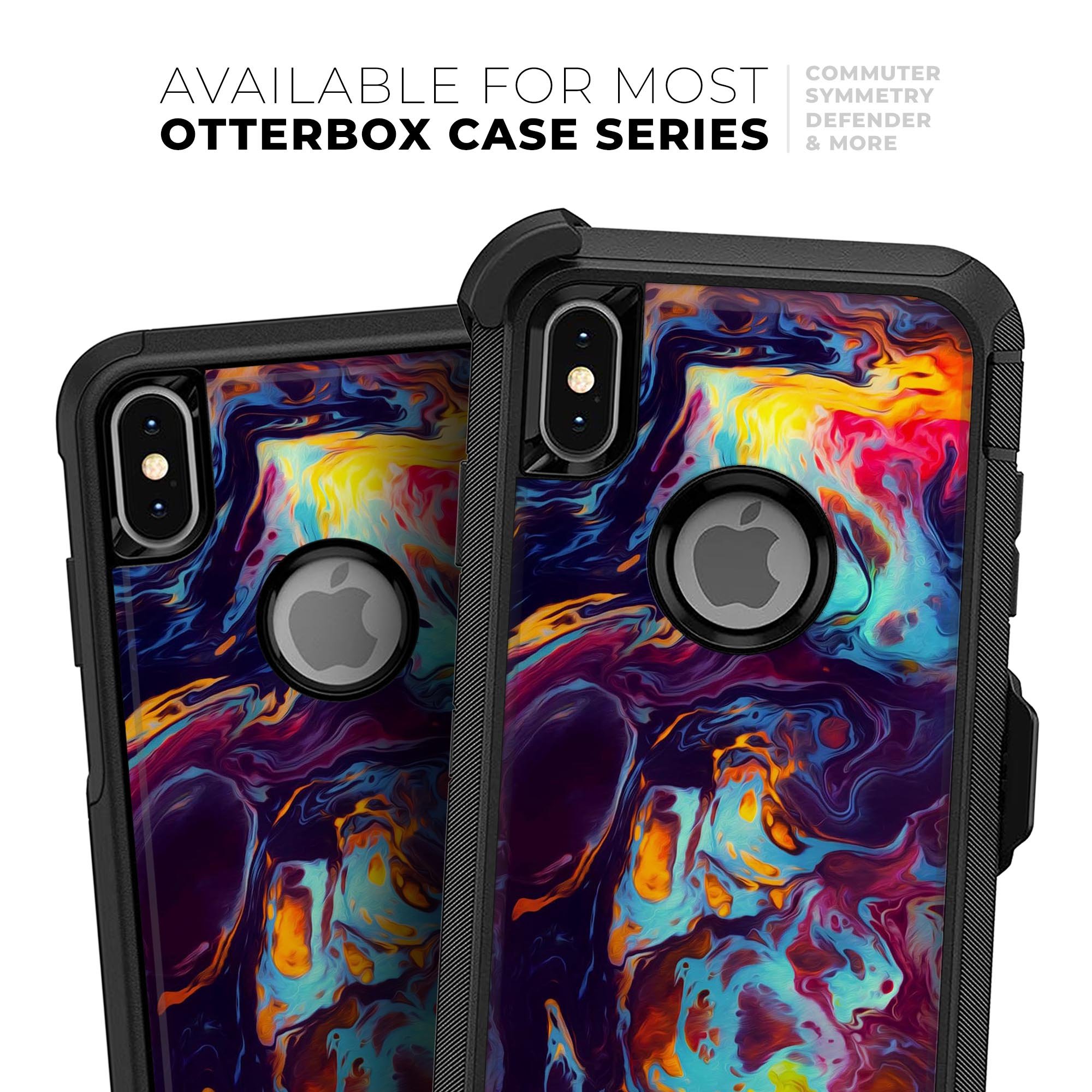 Blurred Abstract Flow V31 Skin Kit designed for iPhone OtterBox cases, showcasing vibrant abstract patterns and ultra-thin protection.