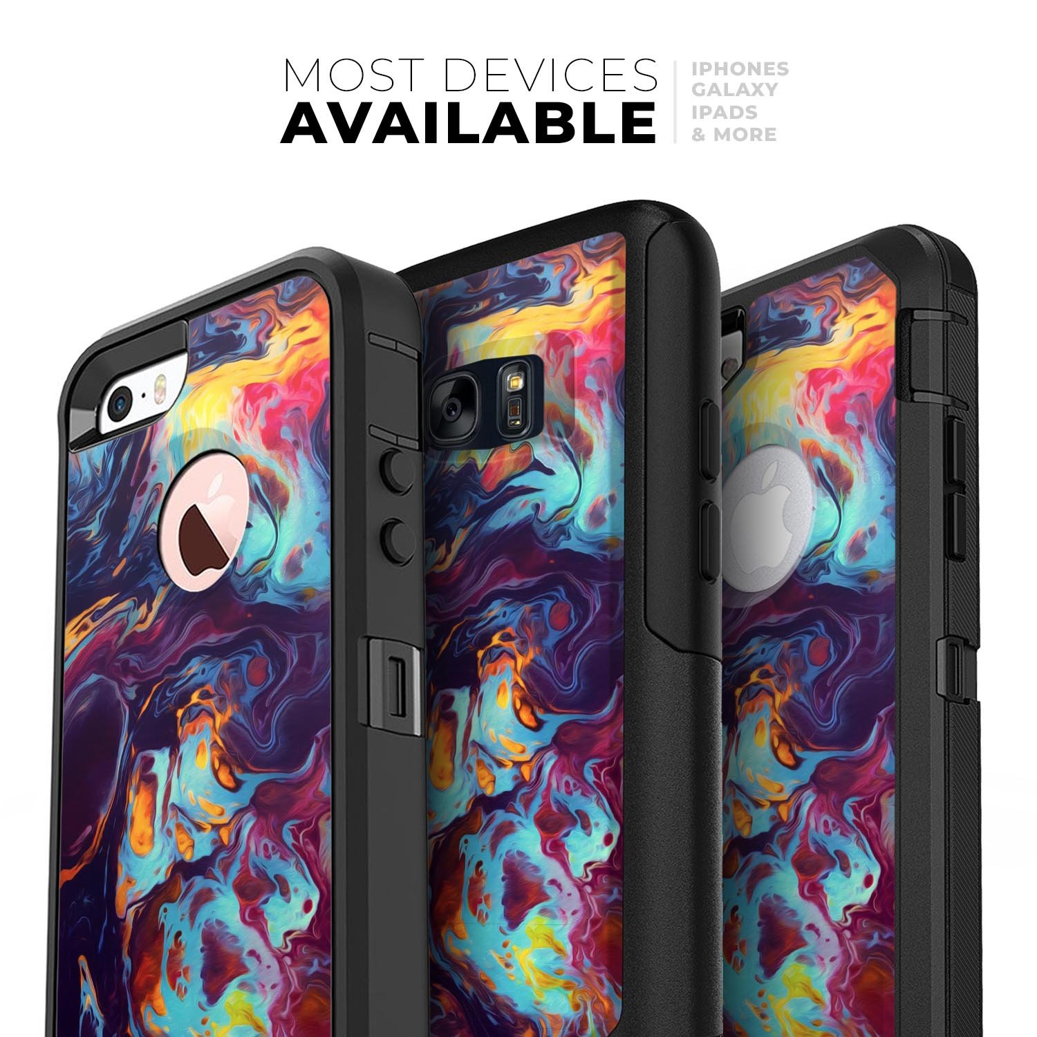 Blurred Abstract Flow V31 Skin Kit designed for iPhone OtterBox cases, showcasing vibrant abstract patterns and ultra-thin protection.