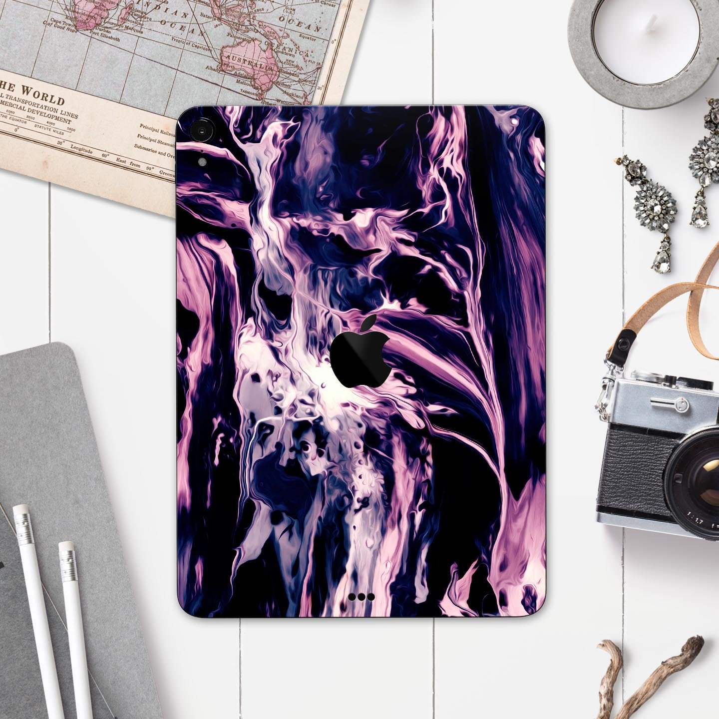 Blurred Abstract Flow V32 skin decal for Apple iPad, showcasing vibrant abstract design and premium 3M material.