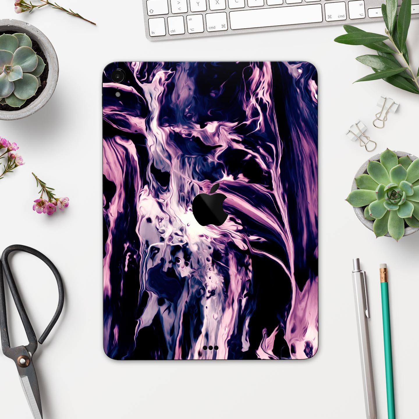 Blurred Abstract Flow V32 skin decal for Apple iPad, showcasing vibrant abstract design and premium 3M material.