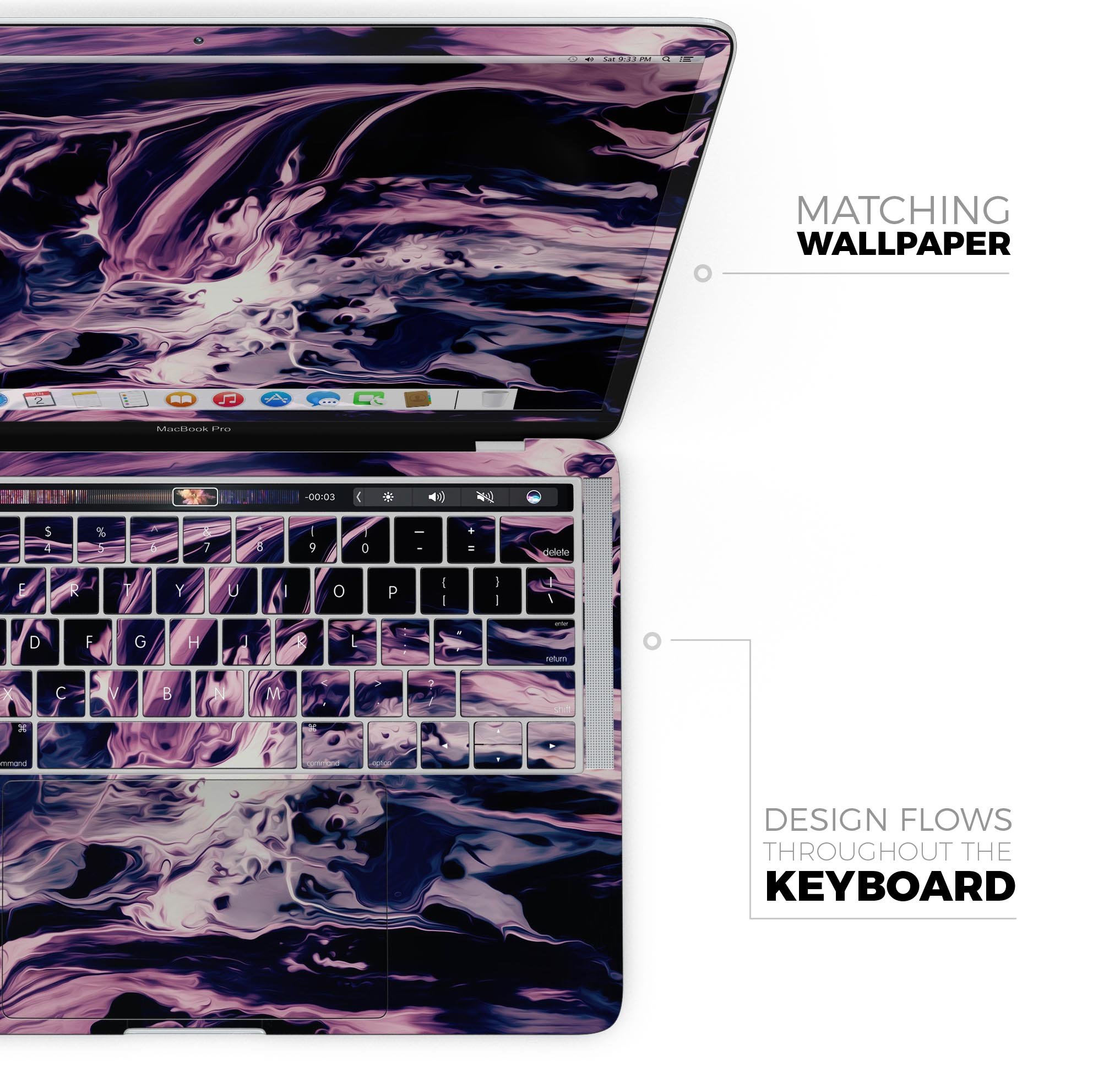 Blurred Abstract Flow V32 skin decal wrap kit for Apple MacBook, showcasing vibrant colors and a sleek design.