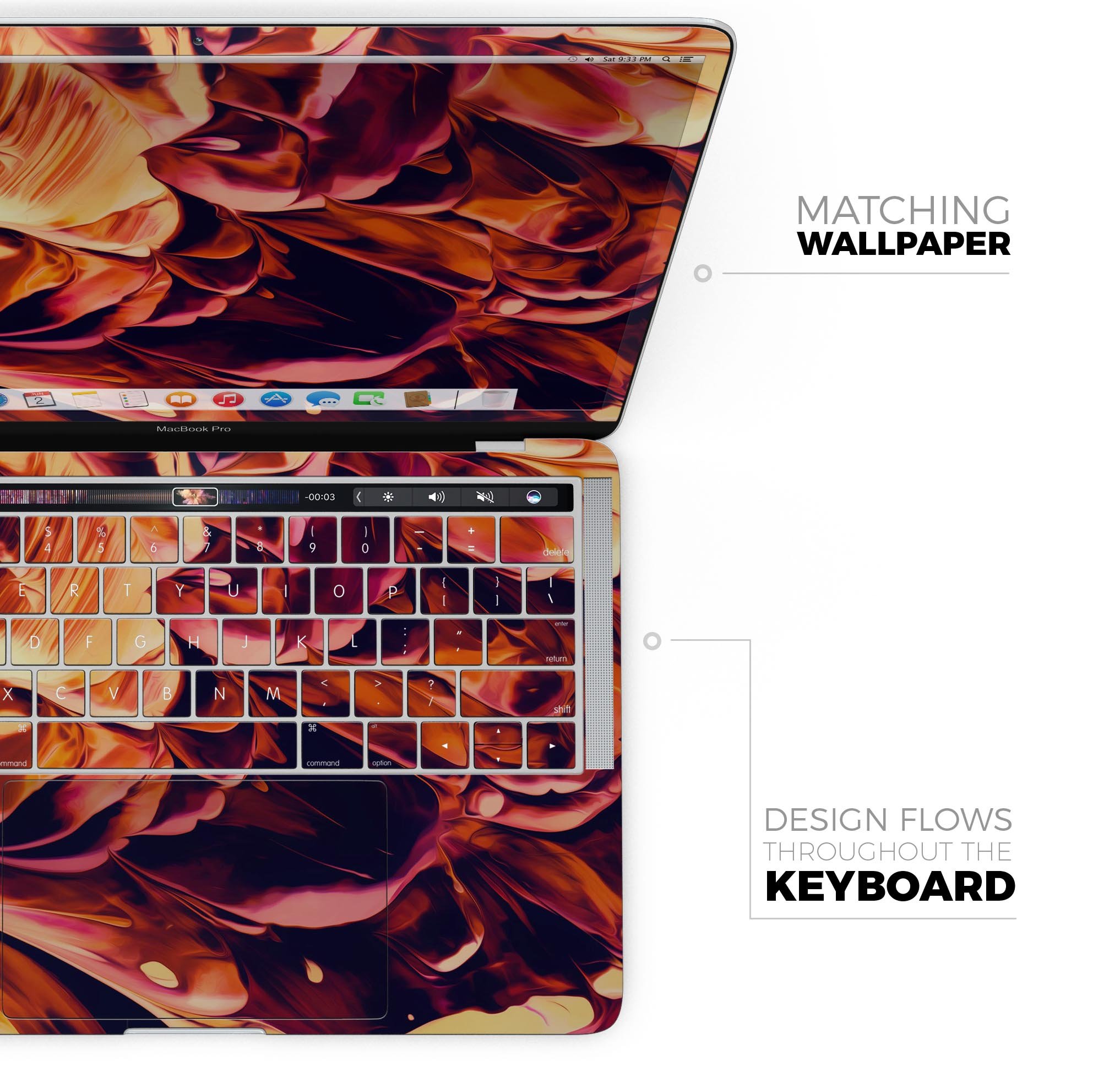 Blurred Abstract Flow V34 skin decal wrap kit for MacBook, showcasing vibrant colors and a sleek design.