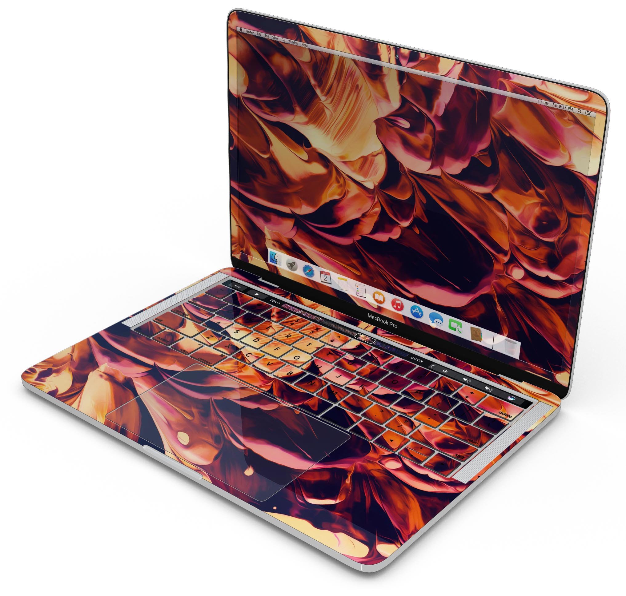 Blurred Abstract Flow V34 skin decal wrap kit for MacBook, showcasing vibrant colors and a sleek design.