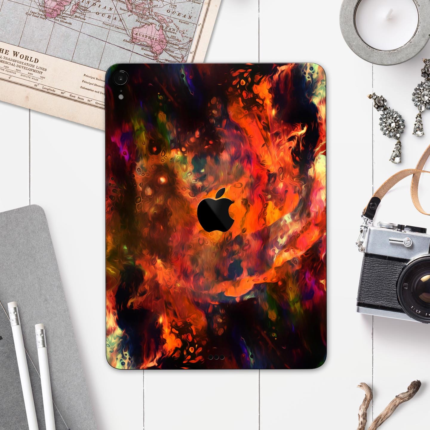 Blurred Abstract Flow V35 skin decal for Apple iPad, showcasing a modern abstract design with vibrant colors and a sleek finish.