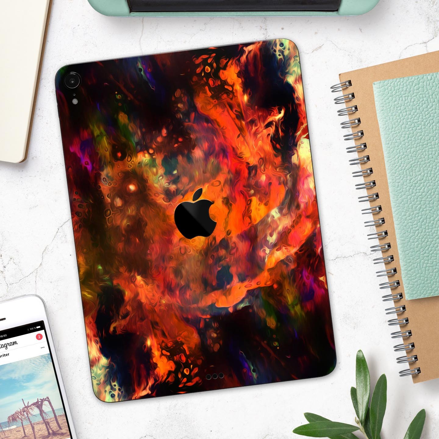 Blurred Abstract Flow V35 skin decal for Apple iPad, showcasing a modern abstract design with vibrant colors and a sleek finish.