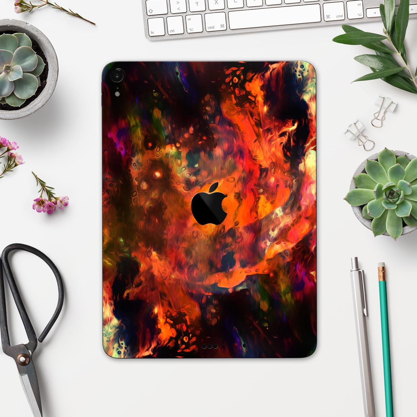 Blurred Abstract Flow V35 skin decal for Apple iPad, showcasing a modern abstract design with vibrant colors and a sleek finish.