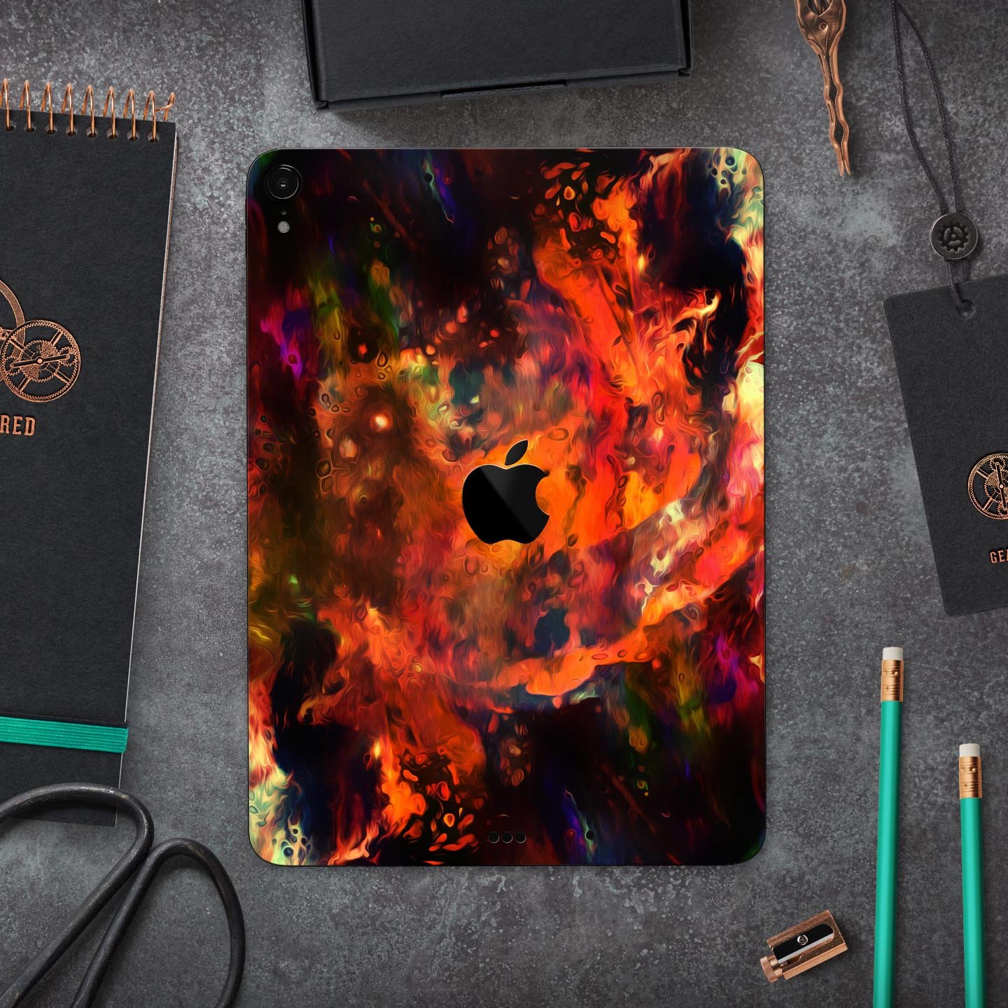 Blurred Abstract Flow V35 skin decal for Apple iPad, showcasing a modern abstract design with vibrant colors and a sleek finish.