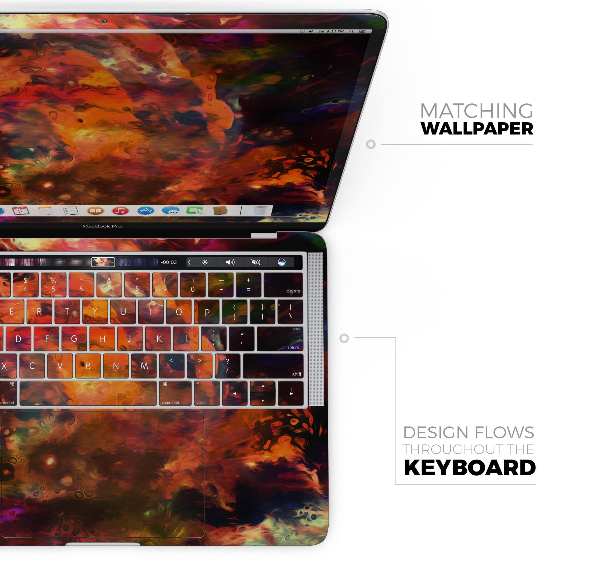 Blurred Abstract Flow V35 skin decal wrap kit for MacBook, showcasing vibrant colors and a sleek design.