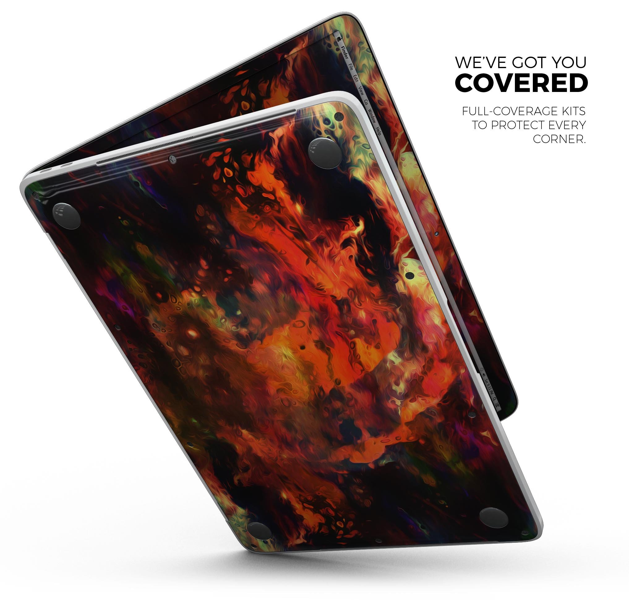 Blurred Abstract Flow V35 skin decal wrap kit for MacBook, showcasing vibrant colors and a sleek design.