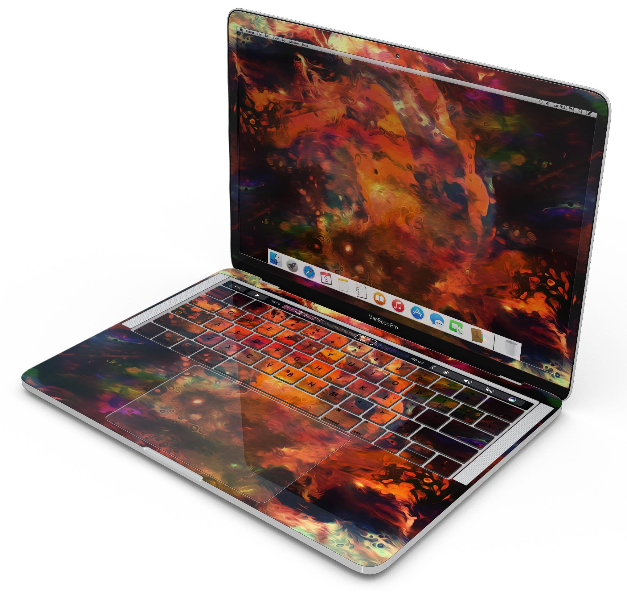 Blurred Abstract Flow V35 skin decal wrap kit for MacBook, showcasing vibrant colors and a sleek design.