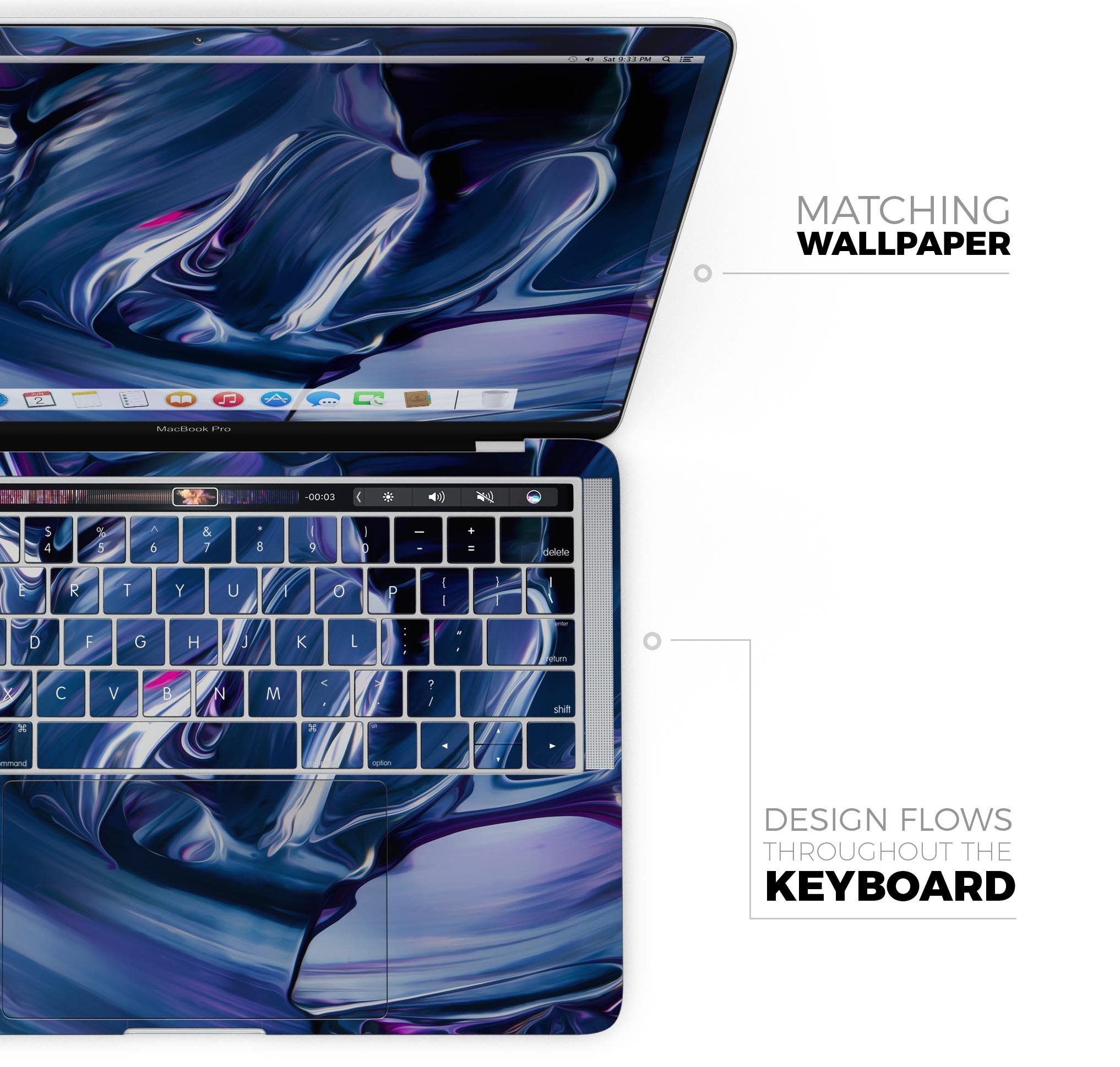 Blurred Abstract Flow V37 skin decal wrap kit for Apple MacBook, showcasing vibrant colors and a sleek design.