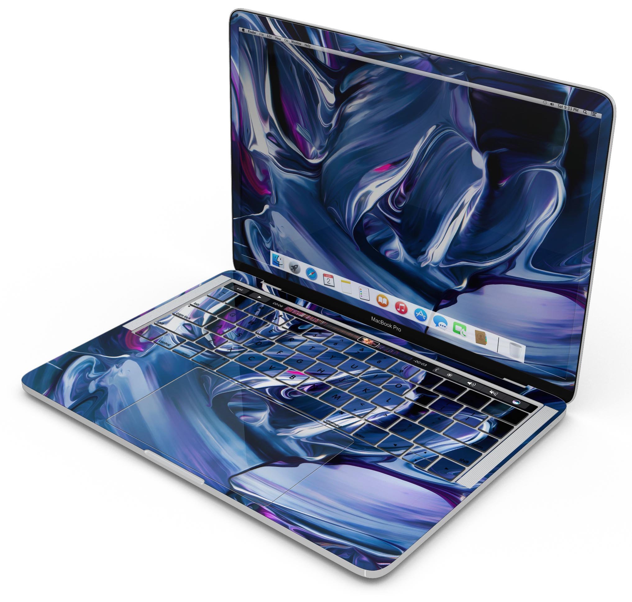 Blurred Abstract Flow V37 skin decal wrap kit for Apple MacBook, showcasing vibrant colors and a sleek design.