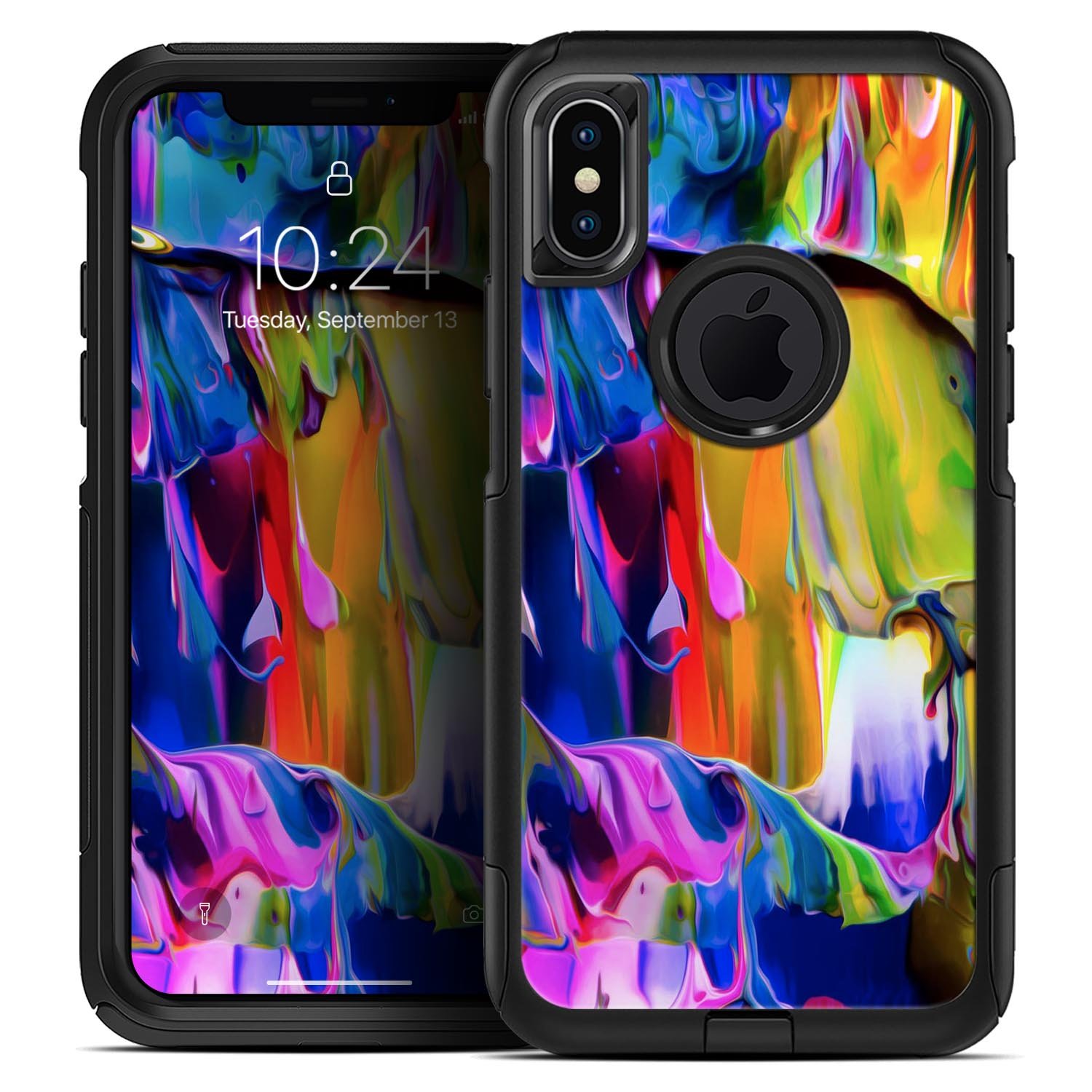 Blurred Abstract Flow V39 Skin Kit designed for iPhone OtterBox cases, showcasing vibrant abstract patterns and ultra-thin protection.