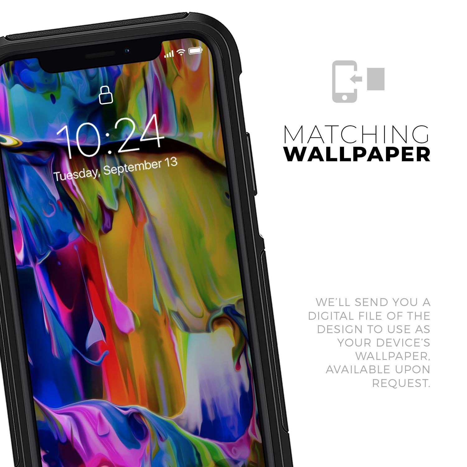 Blurred Abstract Flow V39 Skin Kit designed for iPhone OtterBox cases, showcasing vibrant abstract patterns and ultra-thin protection.