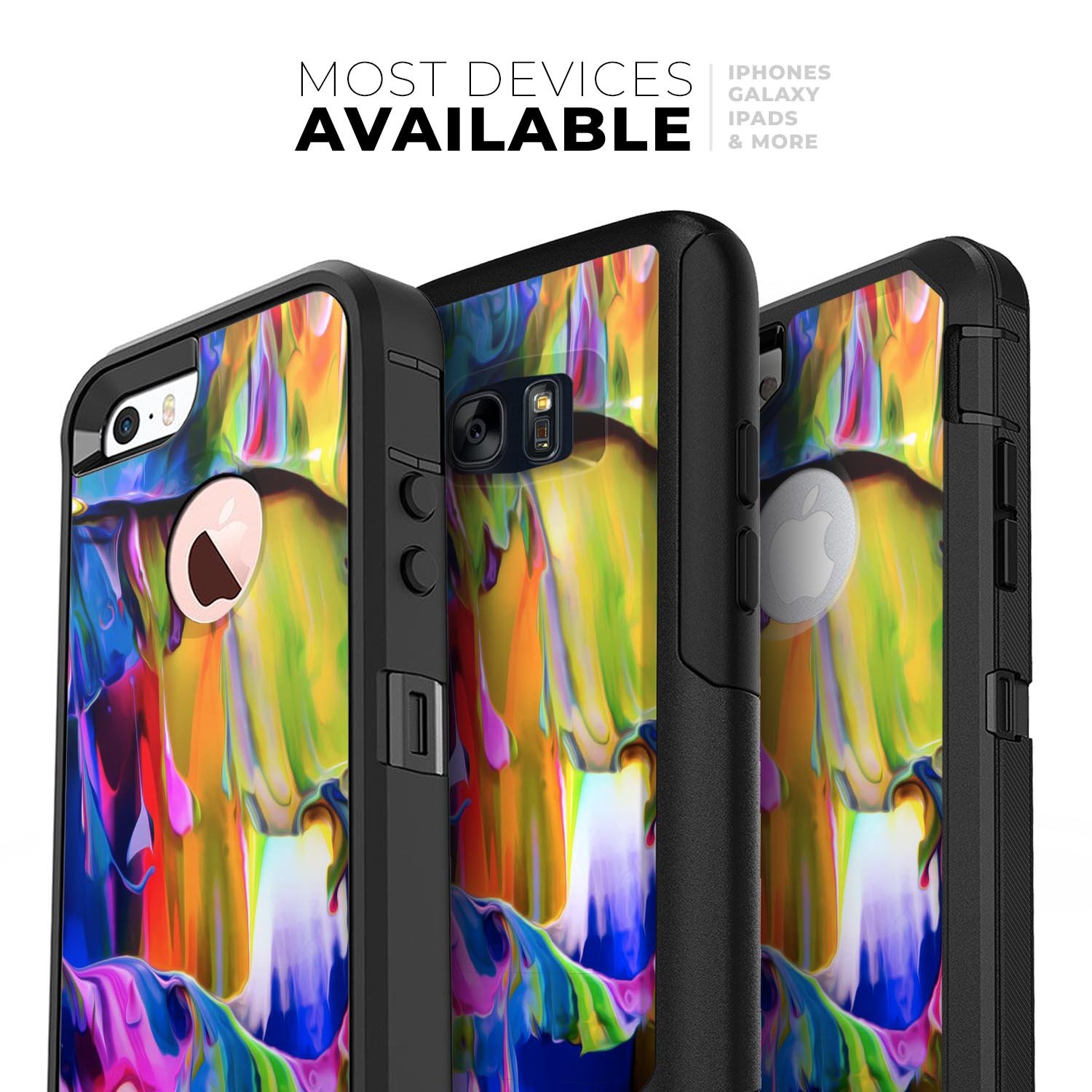 Blurred Abstract Flow V39 Skin Kit designed for iPhone OtterBox cases, showcasing vibrant abstract patterns and ultra-thin protection.