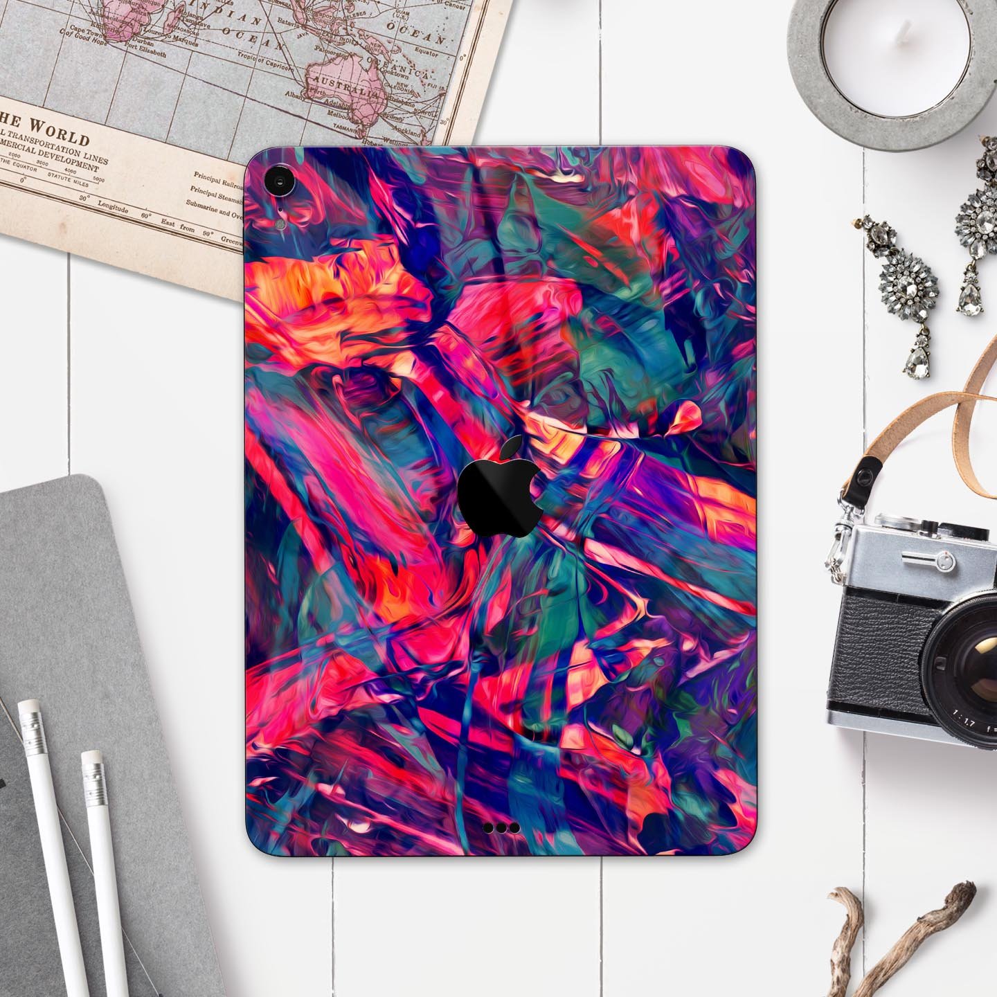 Blurred Abstract Flow V44 skin decal for Apple iPad, showcasing a vibrant abstract design with ultra-thin protection.