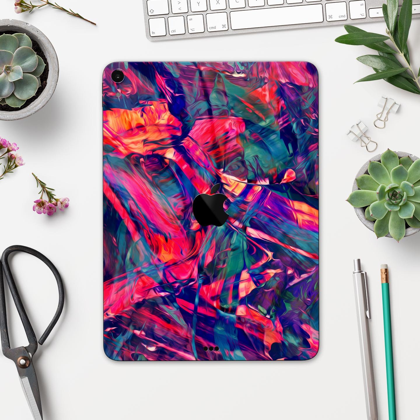 Blurred Abstract Flow V44 skin decal for Apple iPad, showcasing a vibrant abstract design with ultra-thin protection.