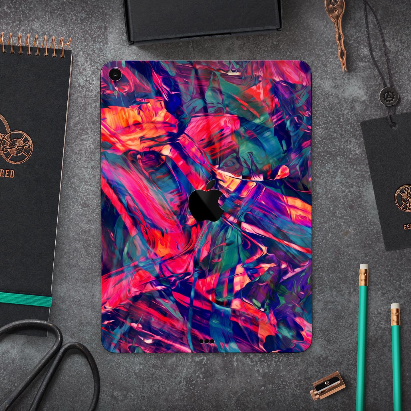 Blurred Abstract Flow V44 skin decal for Apple iPad, showcasing a vibrant abstract design with ultra-thin protection.