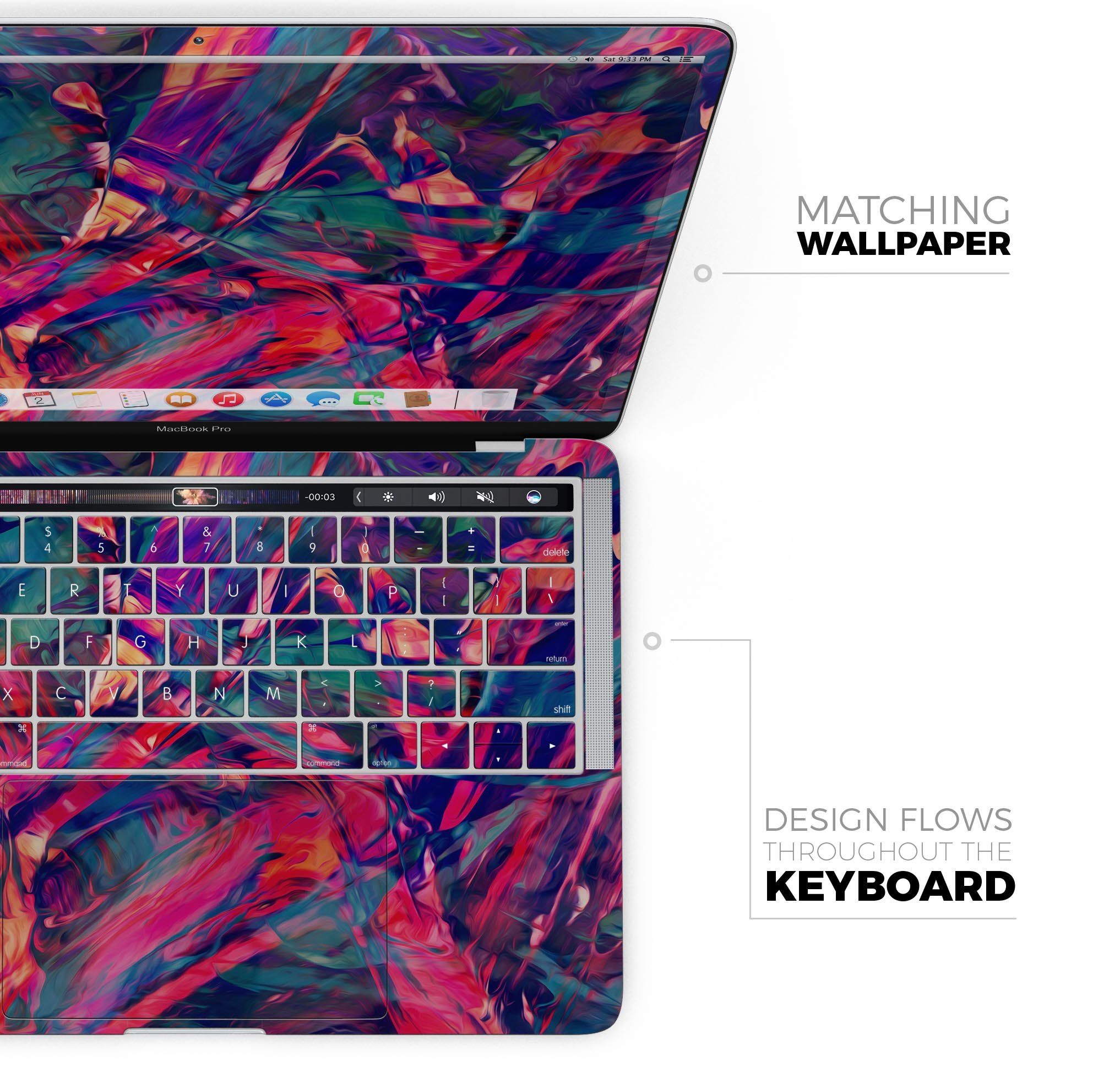 Blurred Abstract Flow V44 skin decal wrap kit for Apple MacBook, showcasing vibrant colors and a sleek design.