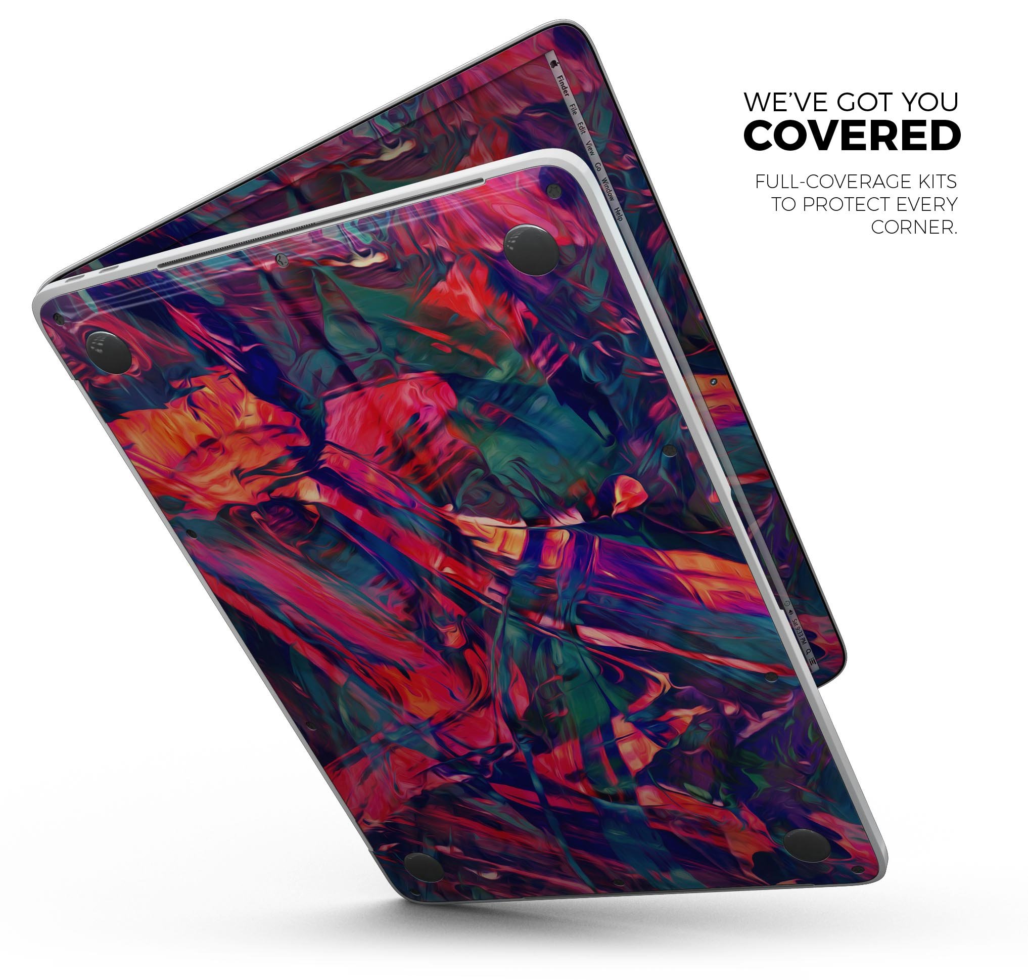 Blurred Abstract Flow V44 skin decal wrap kit for Apple MacBook, showcasing vibrant colors and a sleek design.