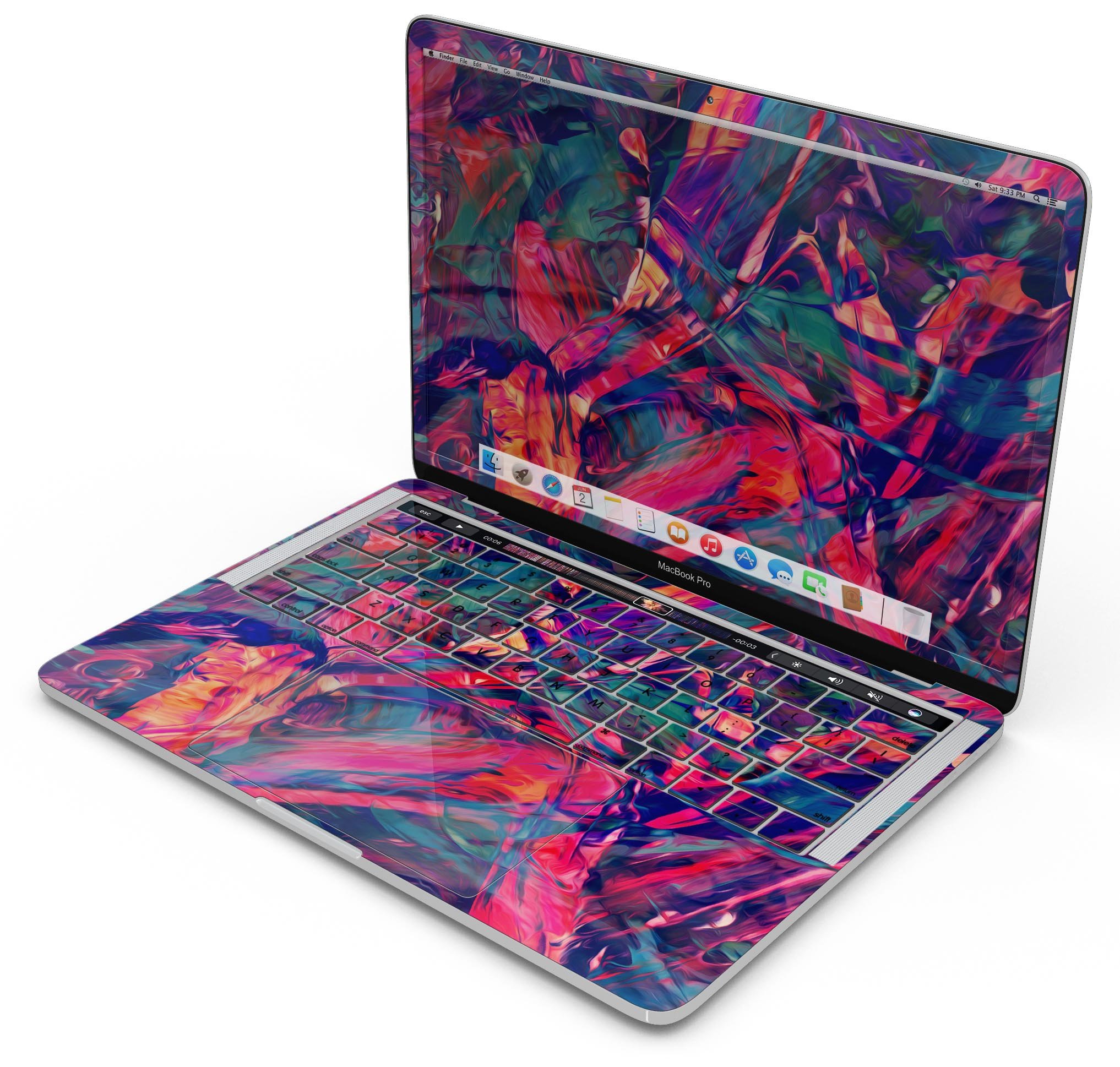 Blurred Abstract Flow V44 skin decal wrap kit for Apple MacBook, showcasing vibrant colors and a sleek design.