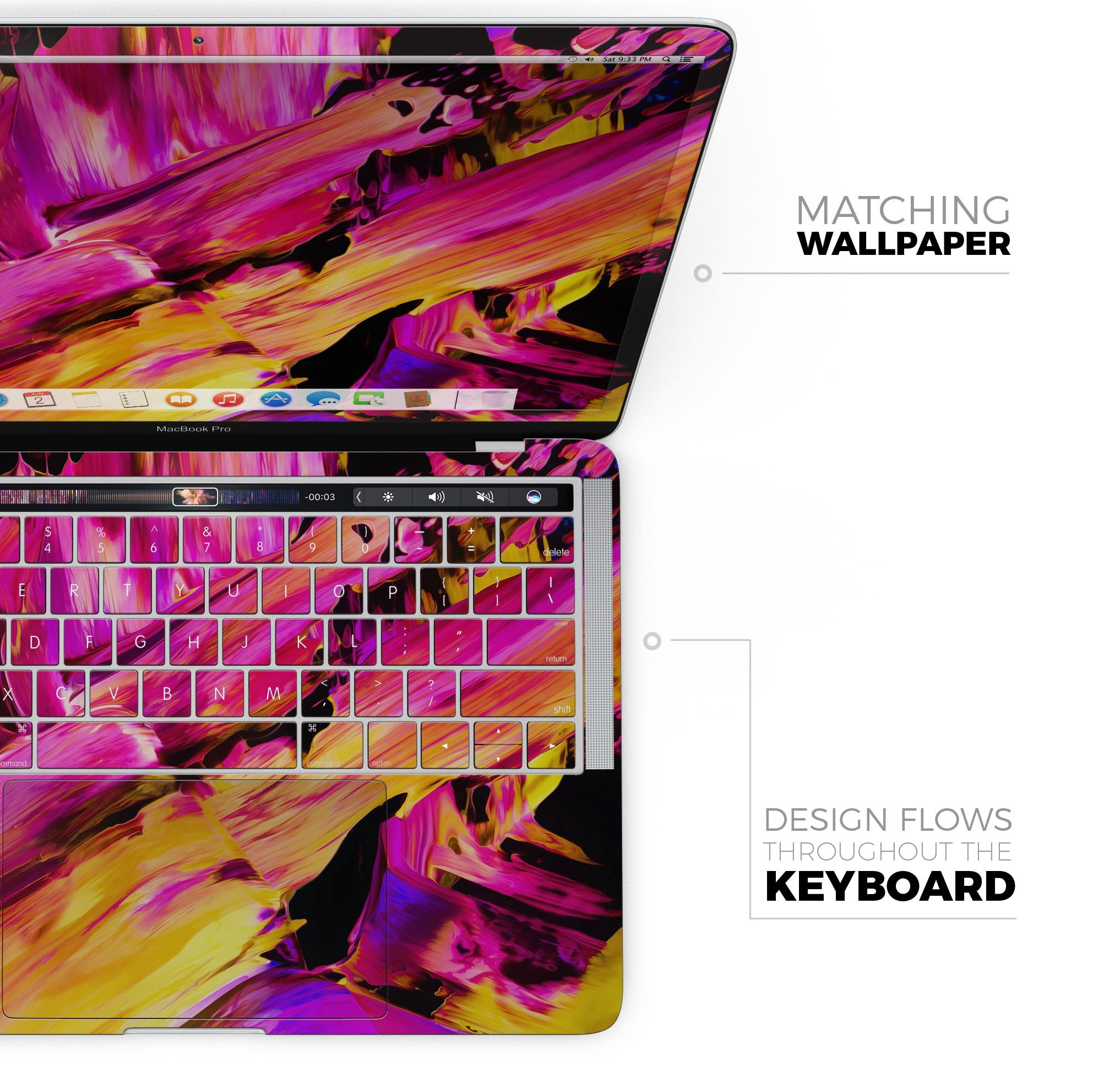 Blurred Abstract Flow V4 skin decal wrap kit for MacBook, showcasing a vibrant abstract design with a smooth finish.