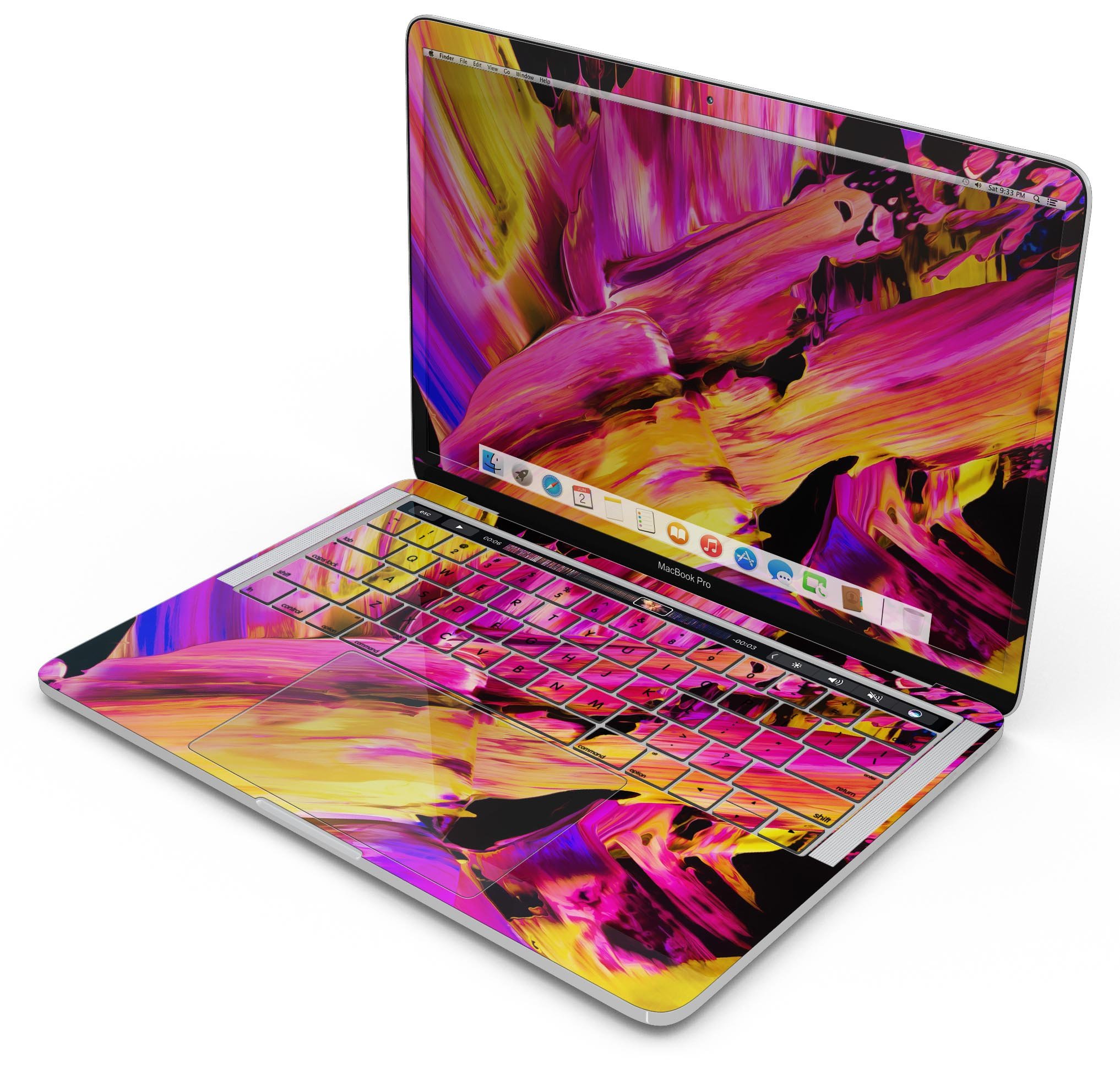 Blurred Abstract Flow V4 skin decal wrap kit for MacBook, showcasing a vibrant abstract design with a smooth finish.