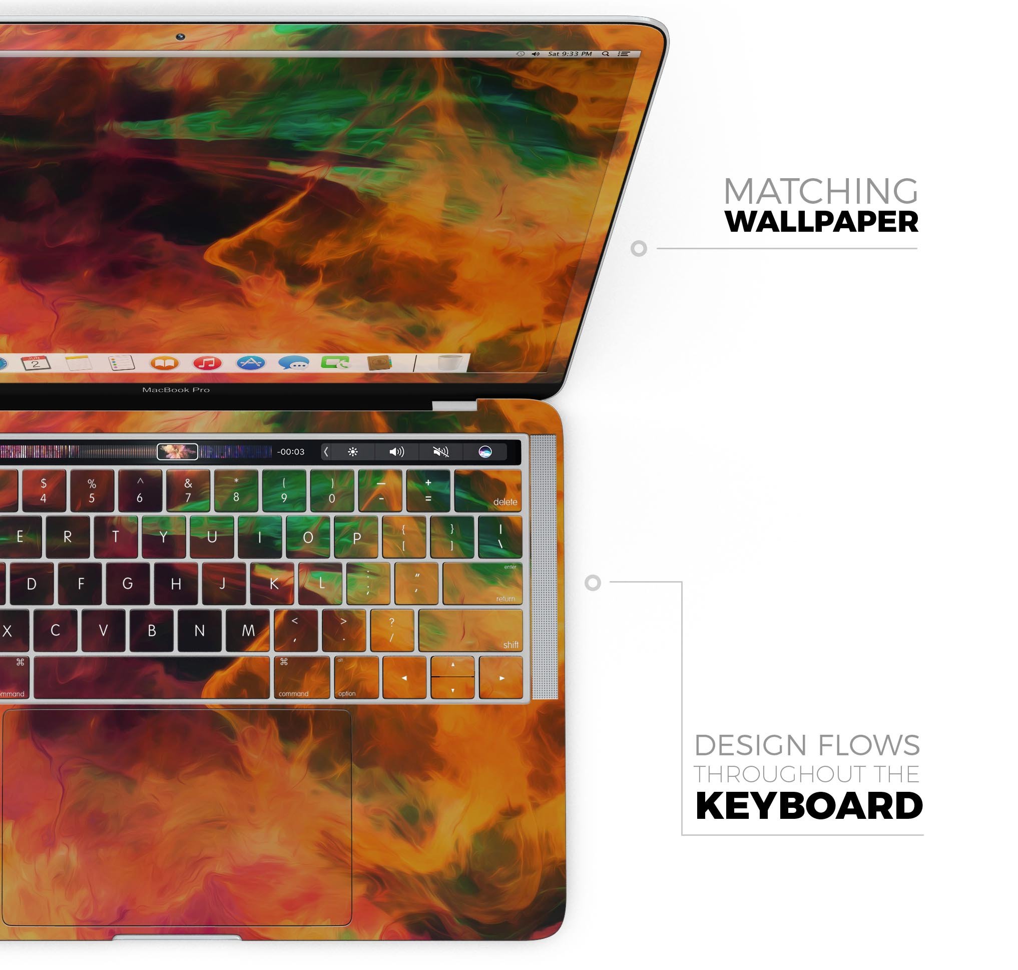 Blurred Abstract Flow V41 skin decal wrap kit for MacBook, showcasing vibrant colors and a sleek design.