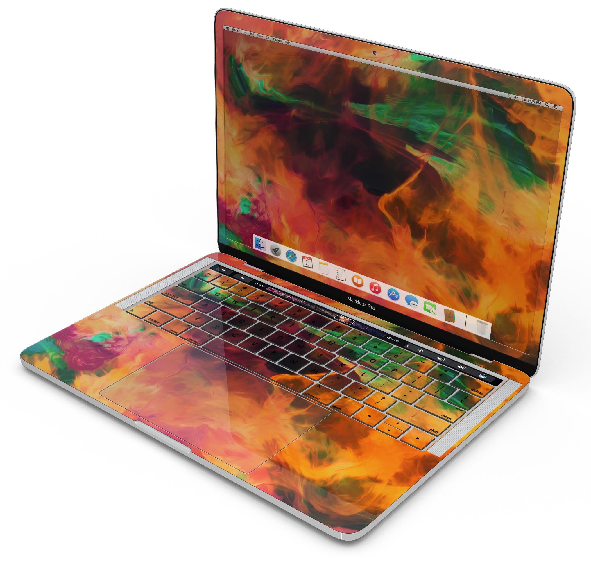 Blurred Abstract Flow V41 skin decal wrap kit for MacBook, showcasing vibrant colors and a sleek design.