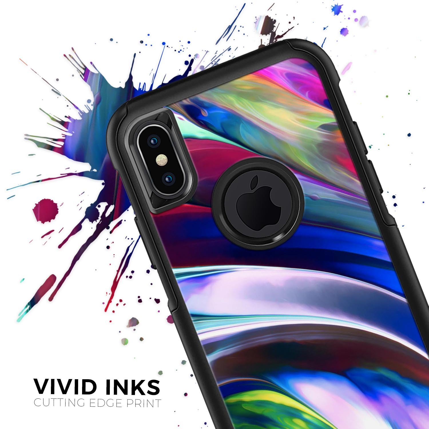 Blurred Abstract Flow V42 Skin Kit designed for iPhone OtterBox cases, showcasing a vibrant abstract design with dual-layer protection.