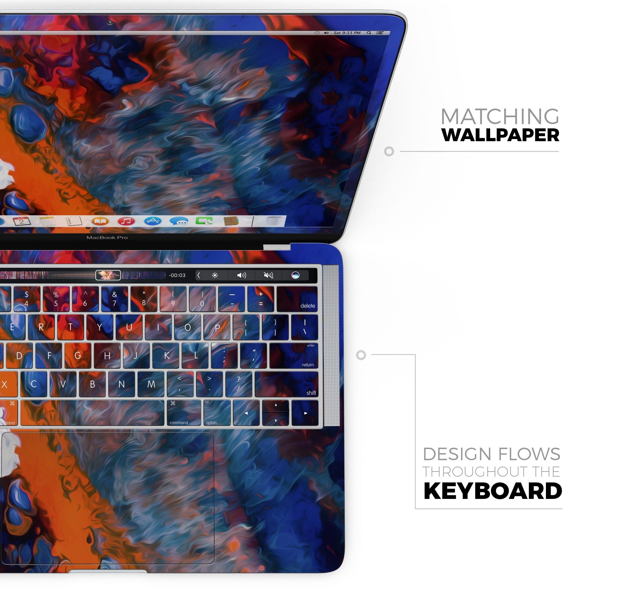 Blurred Abstract Flow V43 skin decal wrap kit for MacBook, showcasing a vibrant abstract design with a smooth finish.