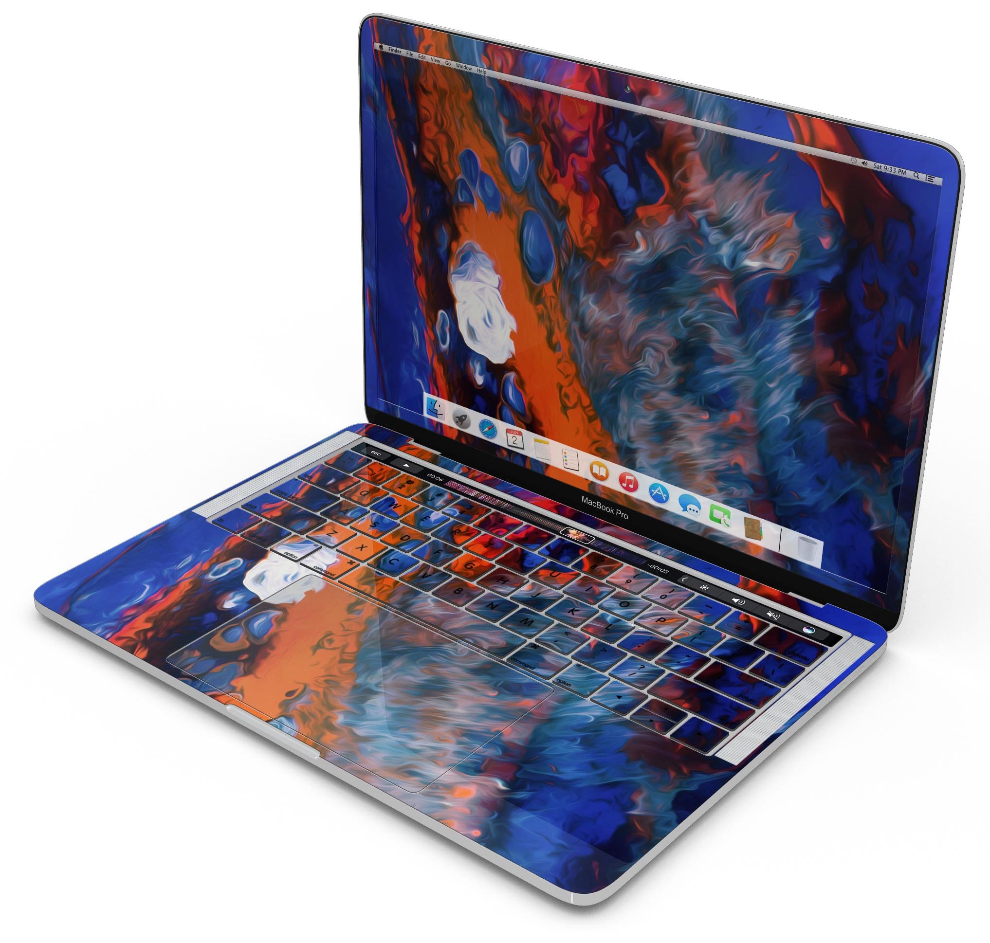 Blurred Abstract Flow V43 skin decal wrap kit for MacBook, showcasing a vibrant abstract design with a smooth finish.