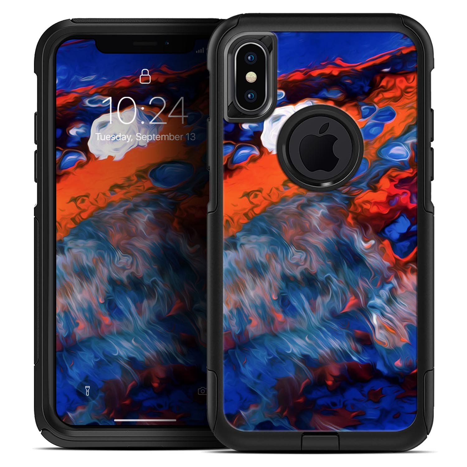 Blurred Abstract Flow V43 Skin Kit designed for iPhone OtterBox cases, showcasing a vibrant abstract design with a smooth finish.