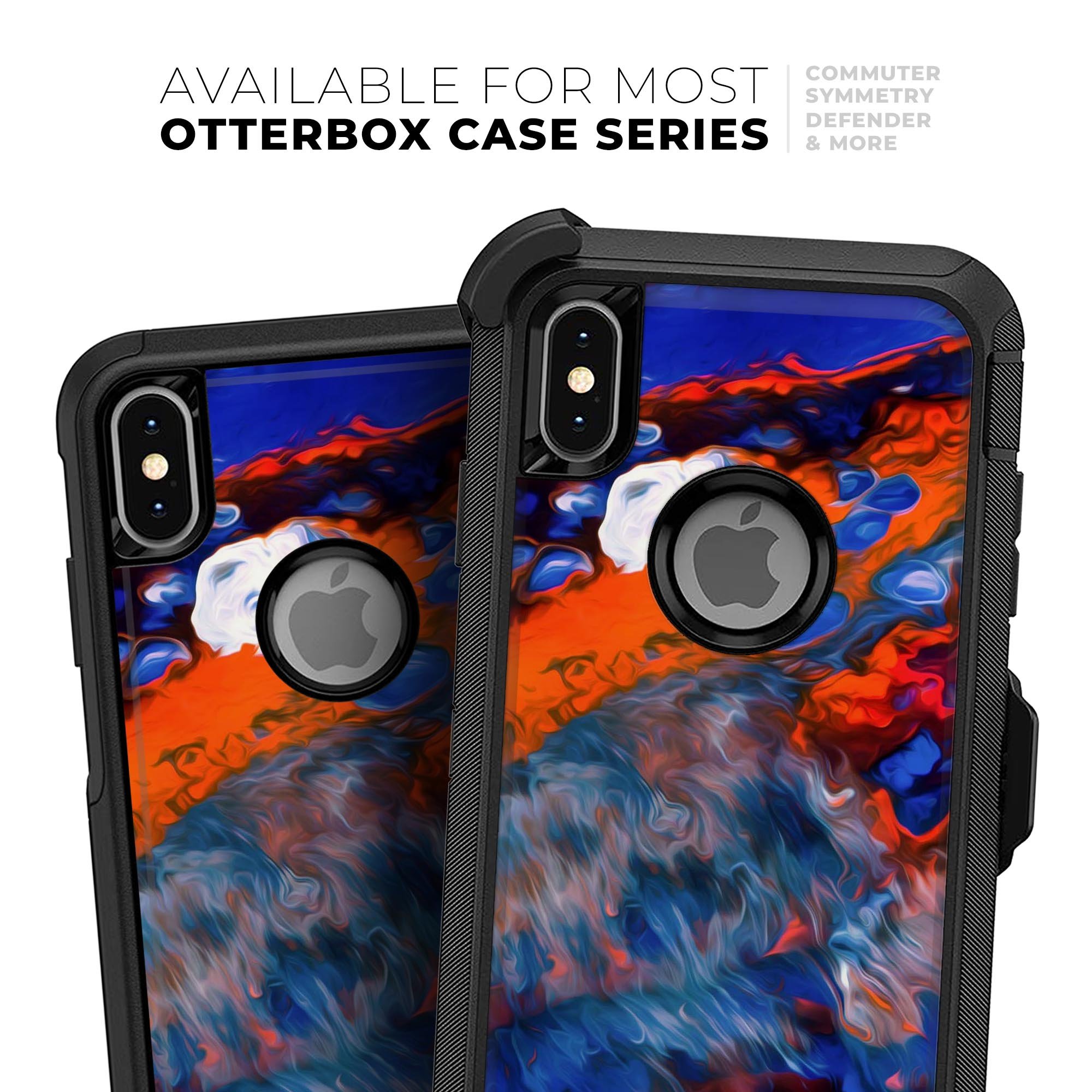 Blurred Abstract Flow V43 Skin Kit designed for iPhone OtterBox cases, showcasing a vibrant abstract design with a smooth finish.