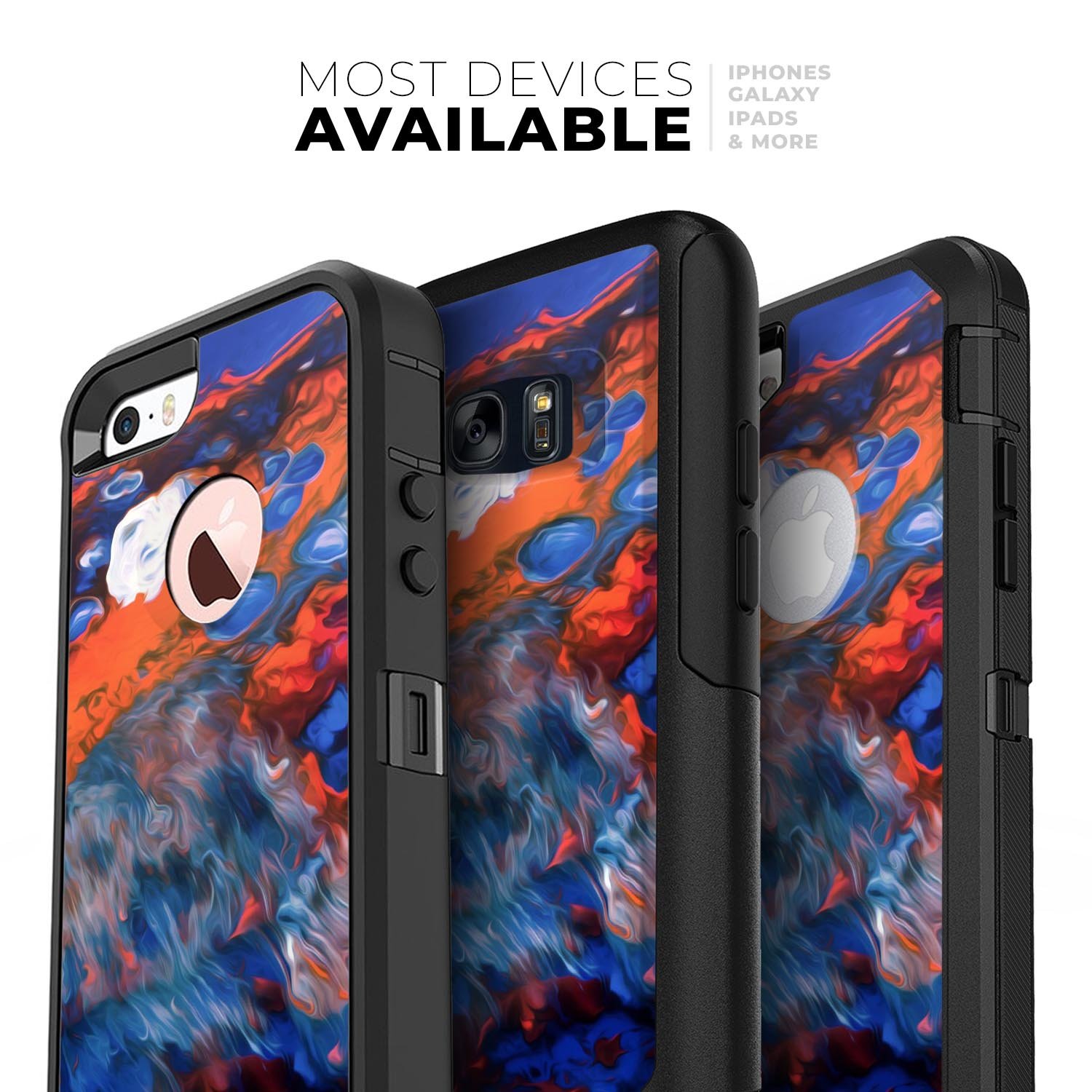 Blurred Abstract Flow V43 Skin Kit designed for iPhone OtterBox cases, showcasing a vibrant abstract design with a smooth finish.