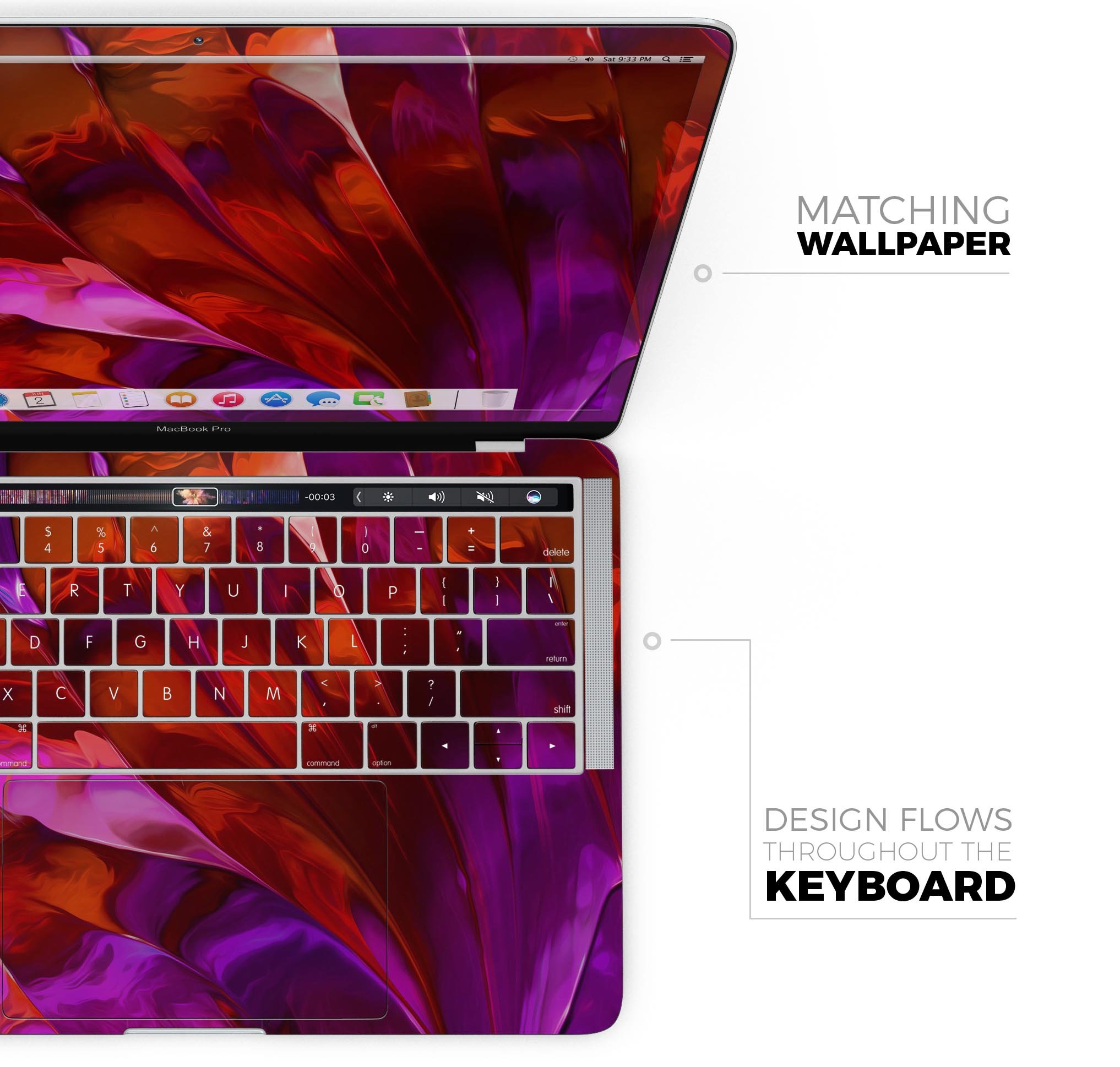 Blurred Abstract Flow V45 skin decal wrap kit for MacBook, showcasing a vibrant abstract design with a smooth finish.