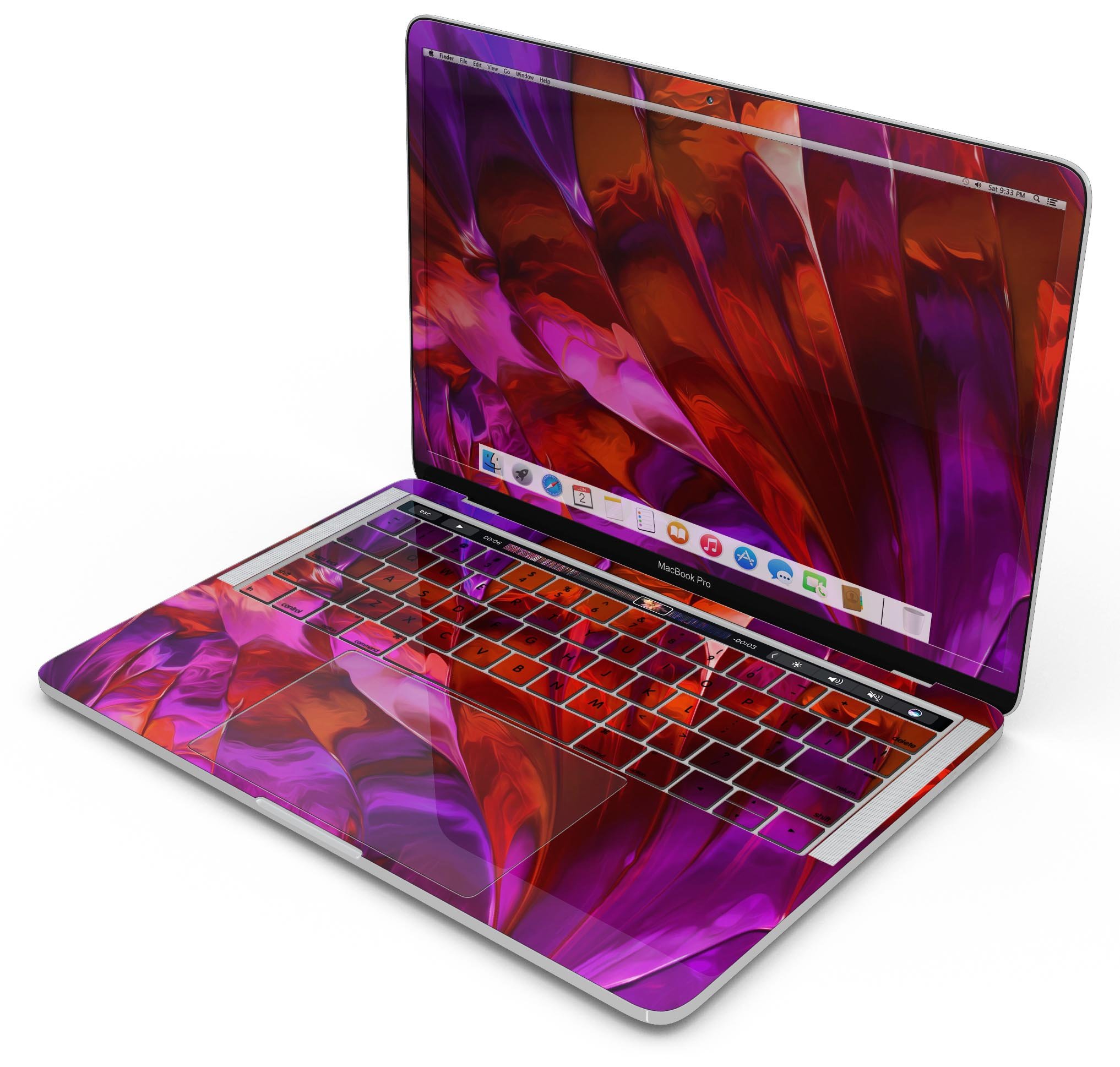 Blurred Abstract Flow V45 skin decal wrap kit for MacBook, showcasing a vibrant abstract design with a smooth finish.