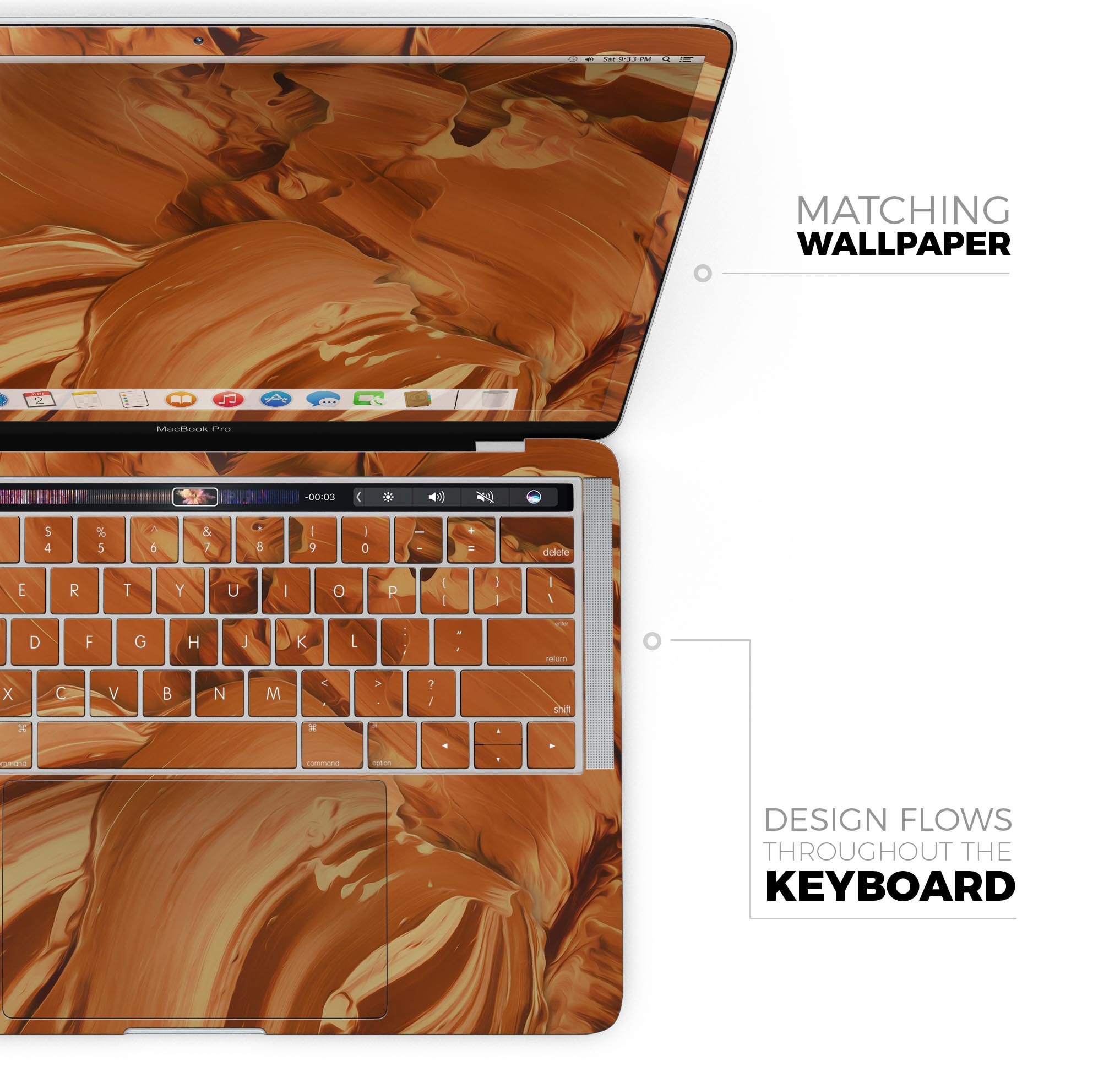 Blurred Abstract Flow V46 skin decal wrap kit for MacBook, showcasing vibrant colors and a sleek design.